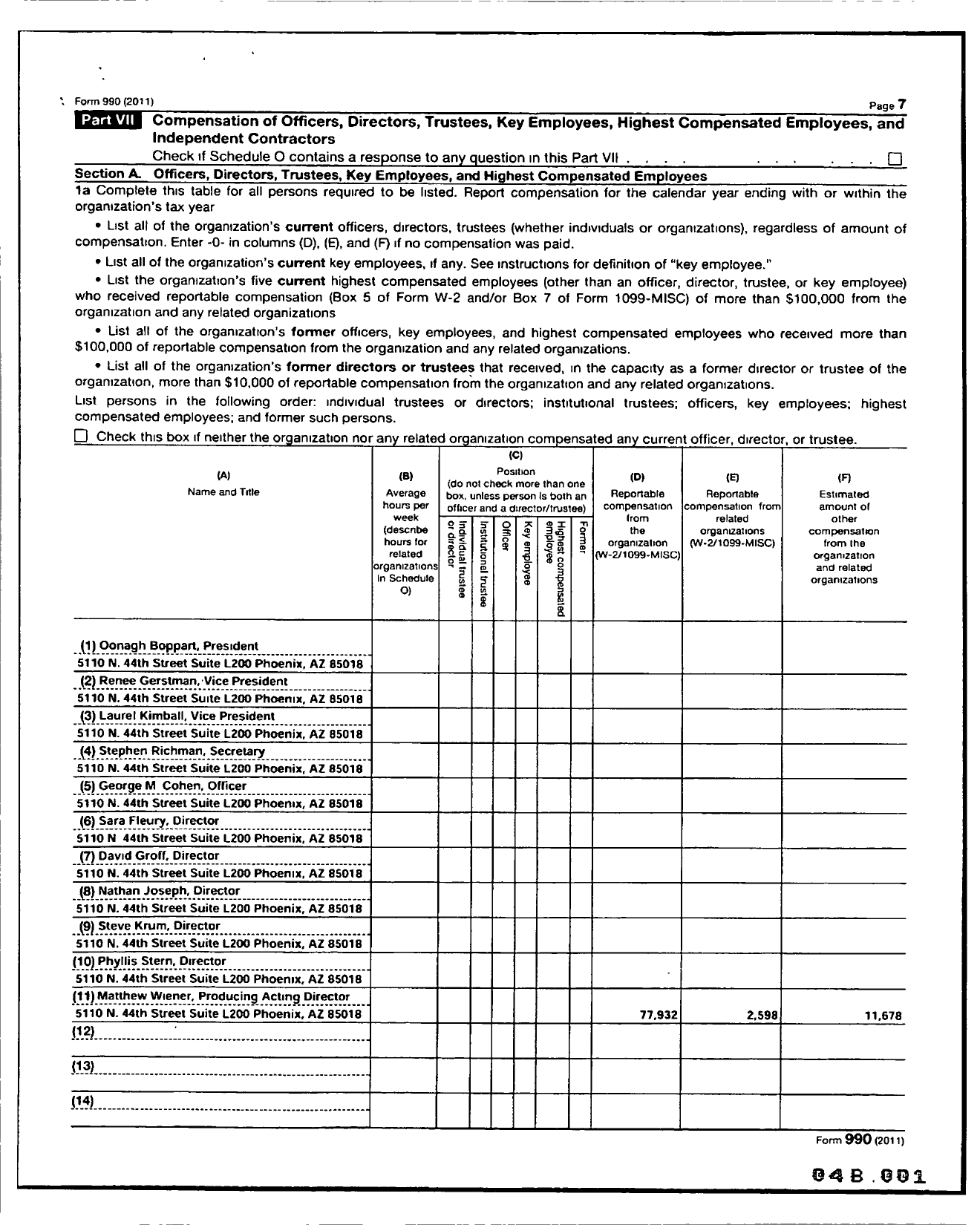 Image of first page of 2011 Form 990 for Actors Theatre of Phoenix