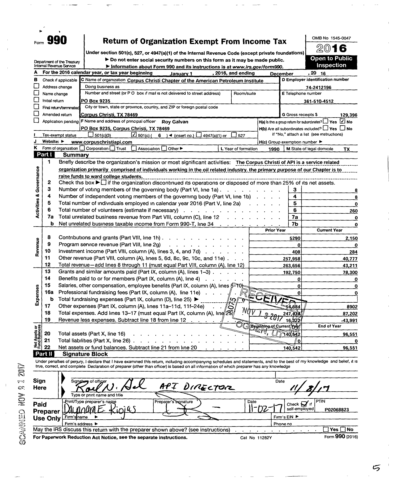 Image of first page of 2016 Form 990O for Corpus Christi Chapter of the American Petroleum Institute