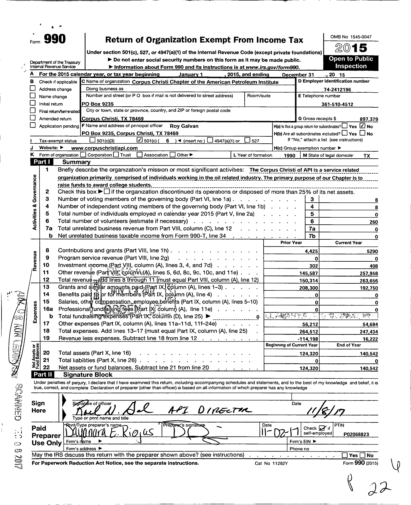 Image of first page of 2015 Form 990O for Corpus Christi Chapter of the American Petroleum Institute