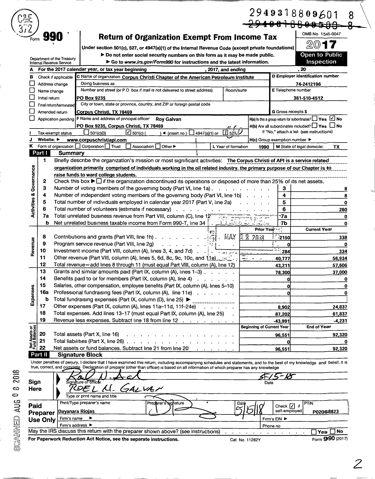 Image of first page of 2017 Form 990O for Corpus Christi Chapter of the American Petroleum Institute