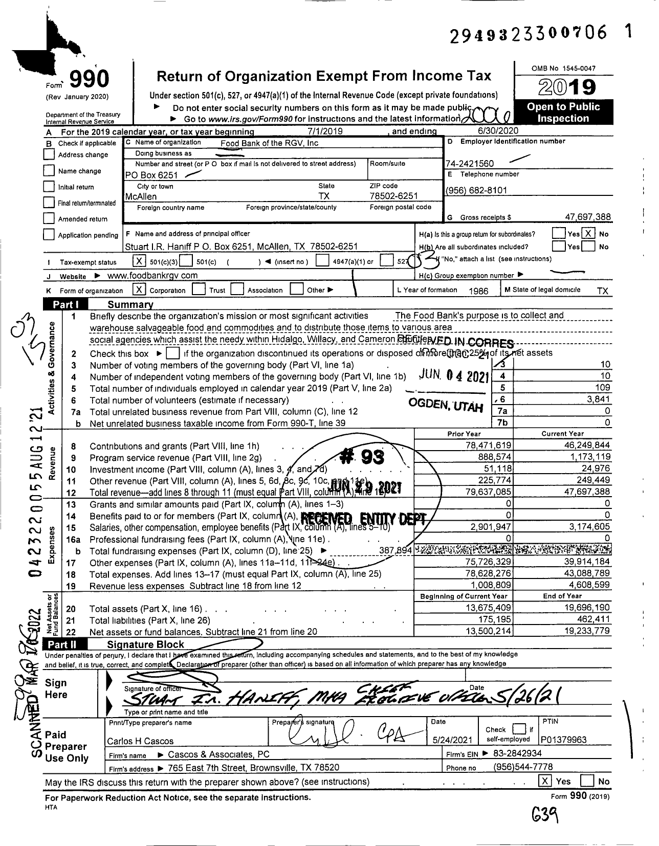 Image of first page of 2019 Form 990 for Food Bank of the RGV
