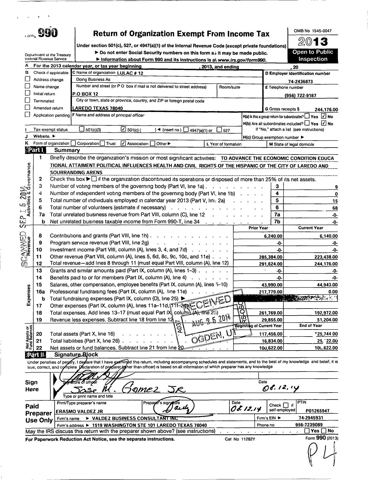 Image of first page of 2013 Form 990O for Lulac Council Number 12 Lulac Council Number 12