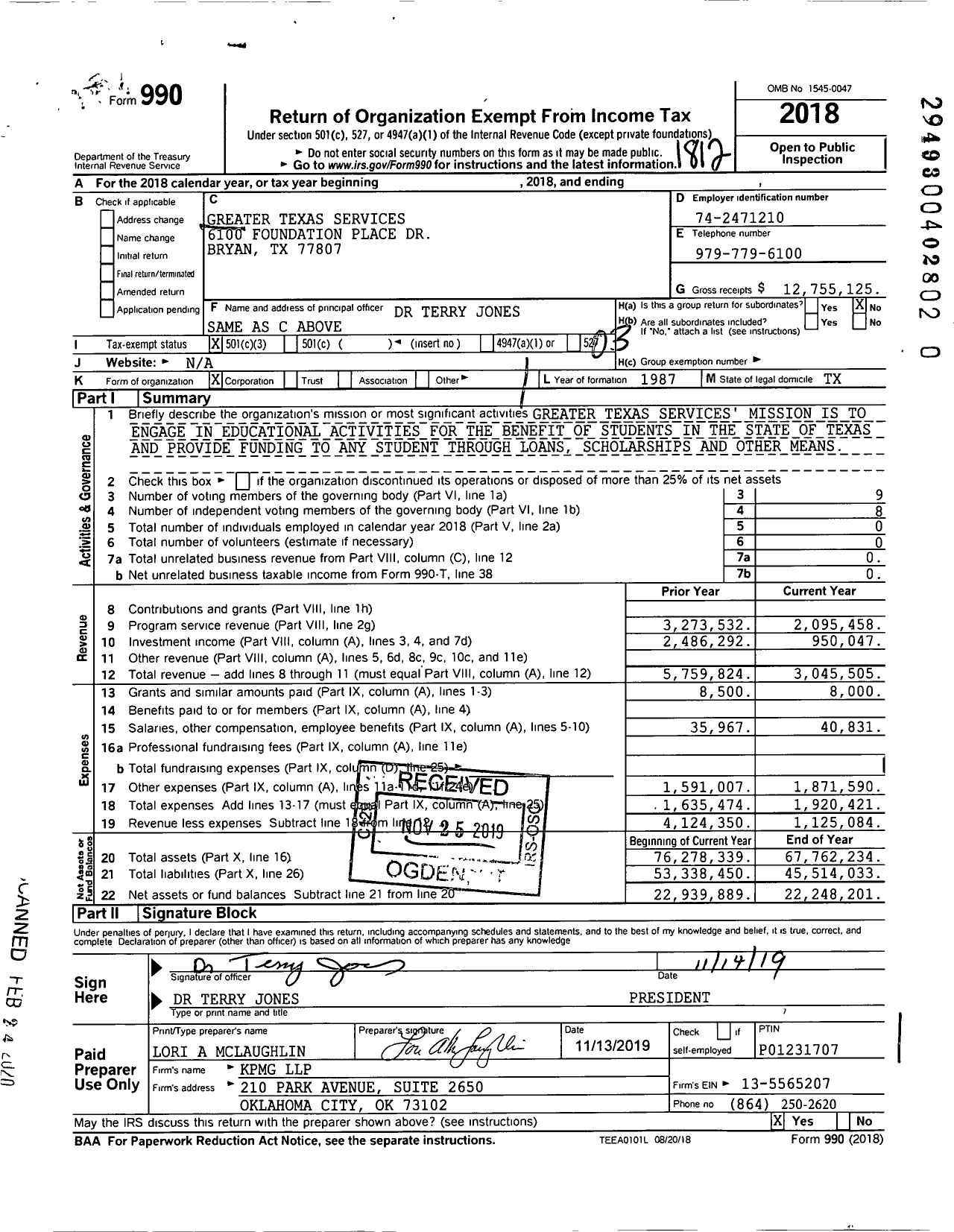 Image of first page of 2018 Form 990 for Greater Texas Services