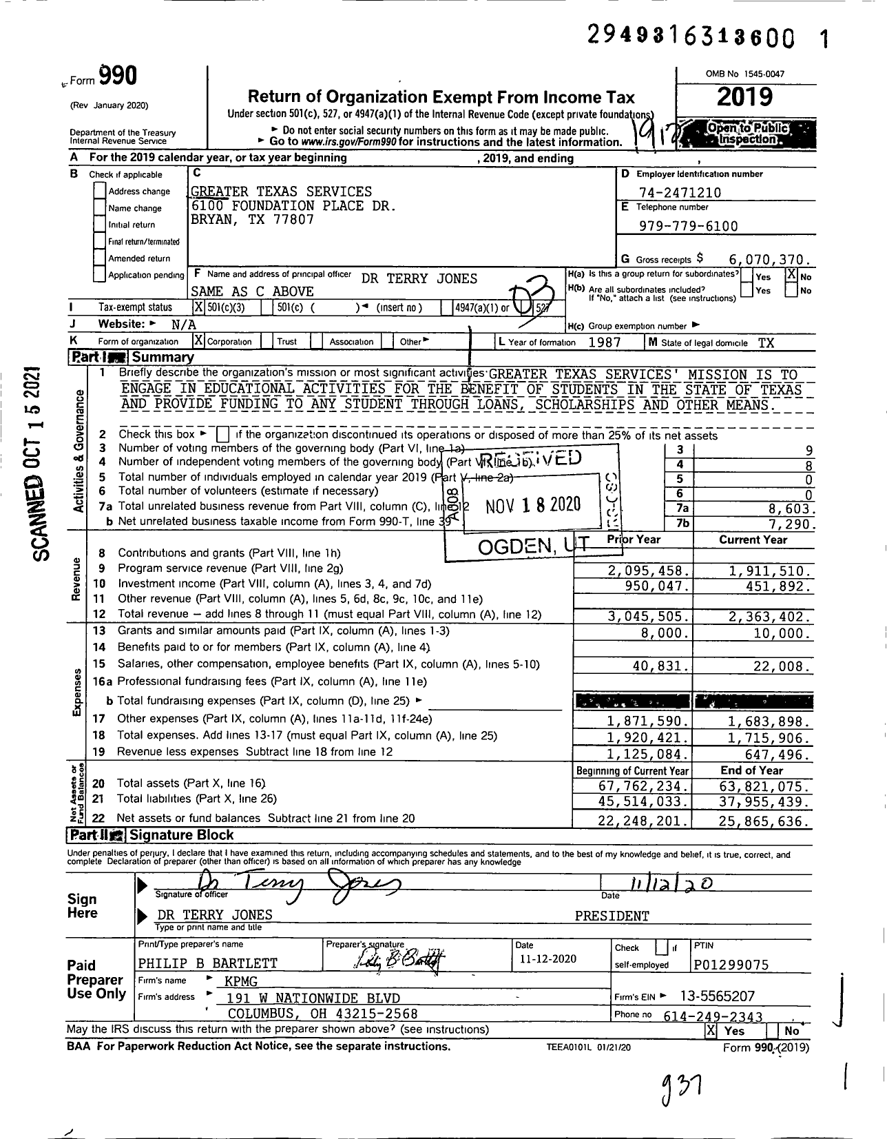 Image of first page of 2019 Form 990 for Greater Texas Services