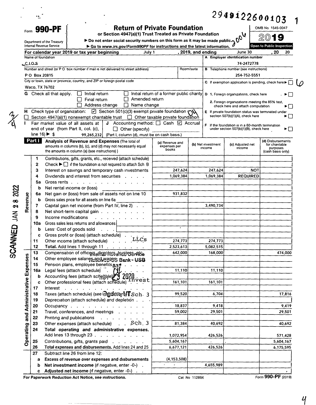 Image of first page of 2019 Form 990PF for C I O S