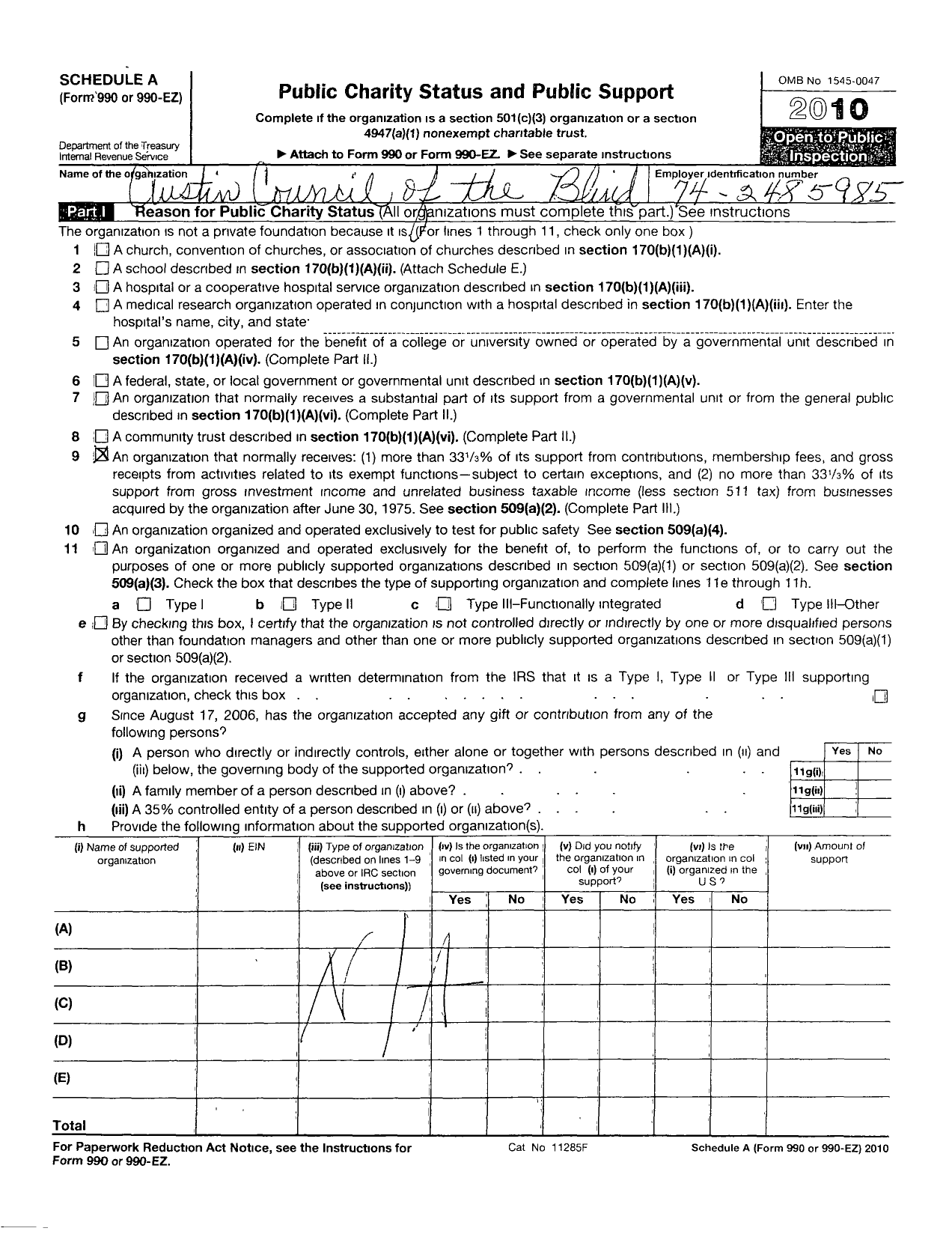 Image of first page of 2010 Form 990ER for Austin Council of the Blind