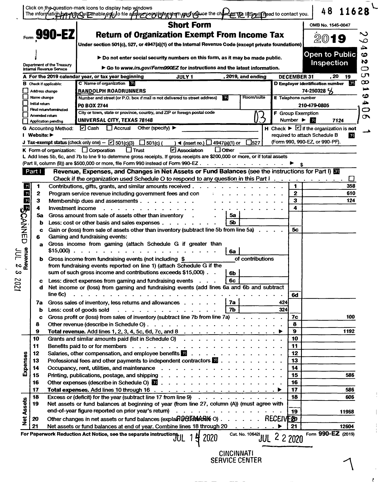 Image of first page of 2019 Form 990EZ for American Volkssport Association - 44 Randolph Roadrunners