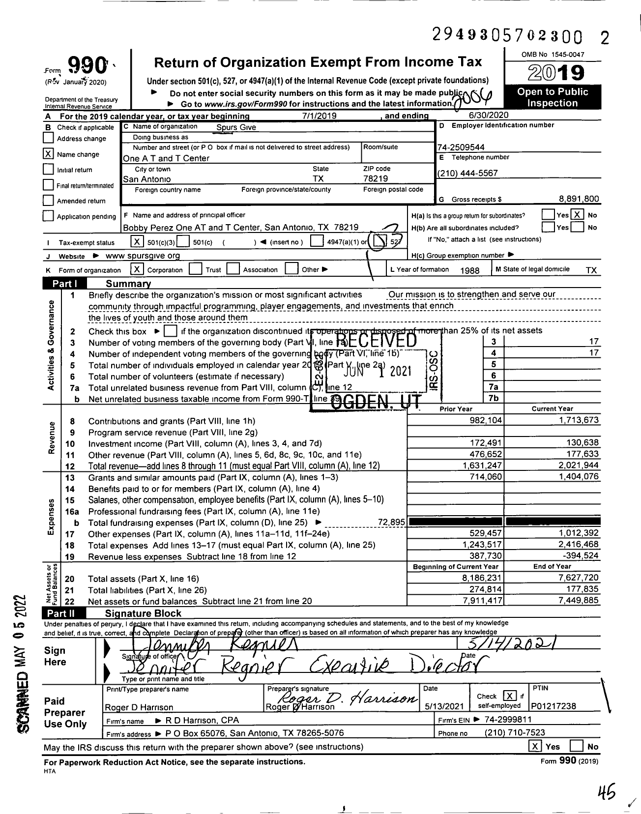 Image of first page of 2019 Form 990 for Spurs Give