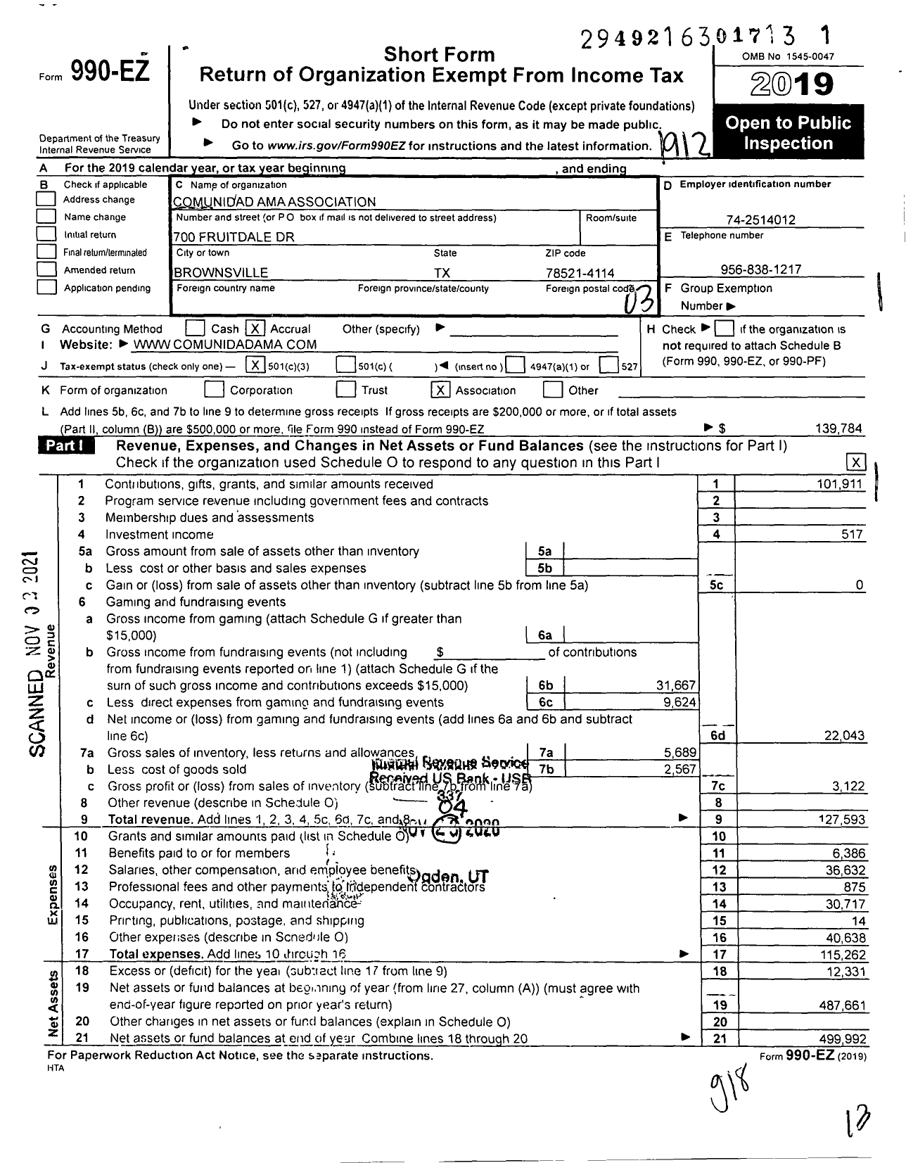 Image of first page of 2019 Form 990EZ for Comunidad AMA Association