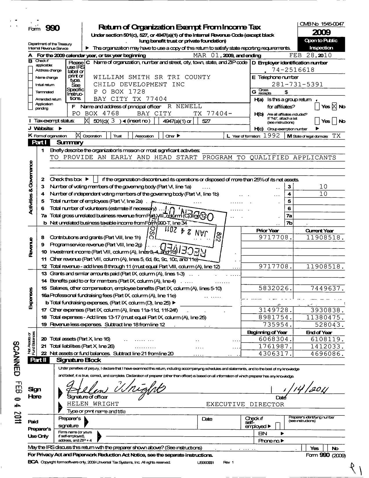 Image of first page of 2009 Form 990 for William Smith Sr Tri County Child Development Council