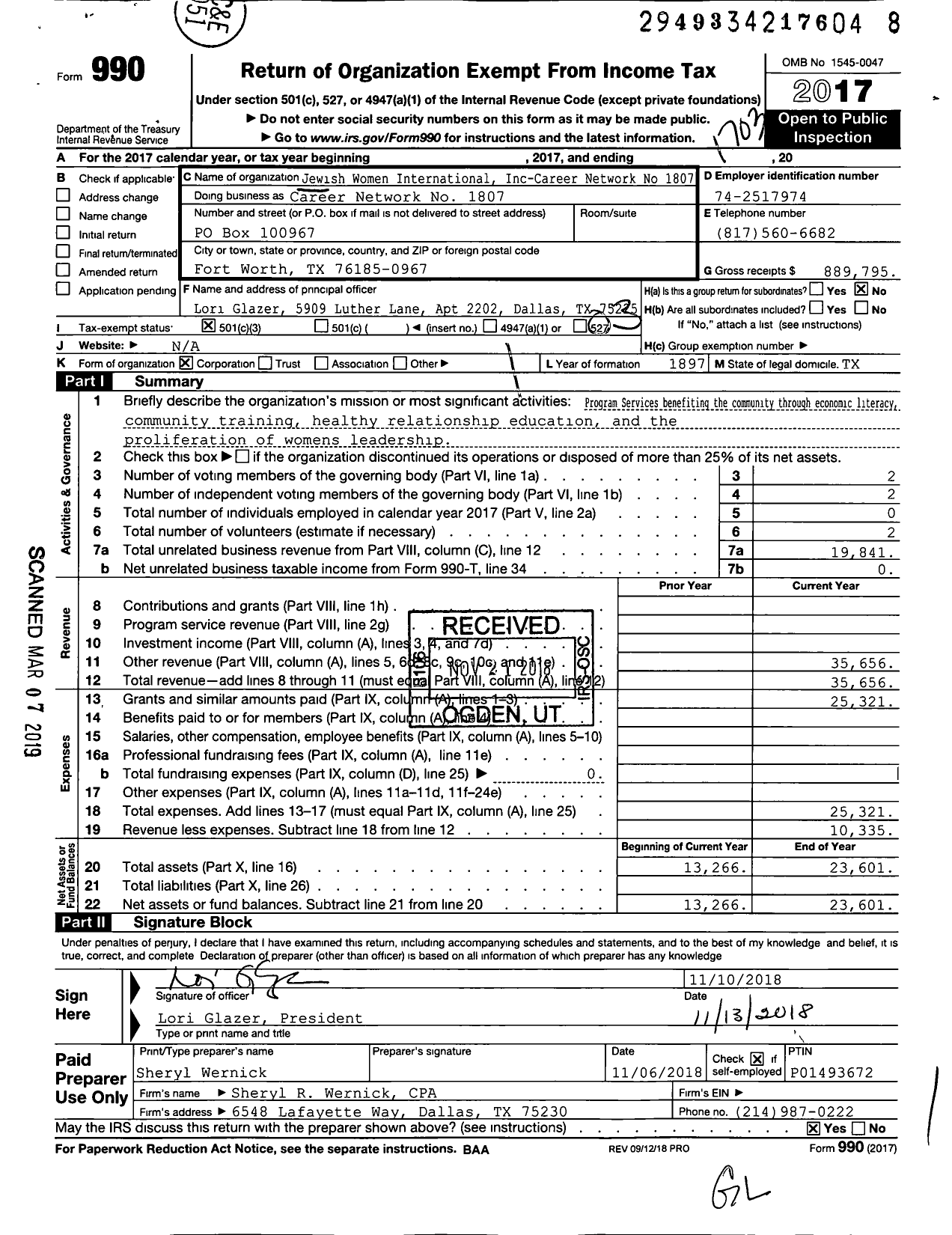 Image of first page of 2016 Form 990 for Jewish Women International-242 1807 Career Network-Texas Bingo - 1807 Career Network