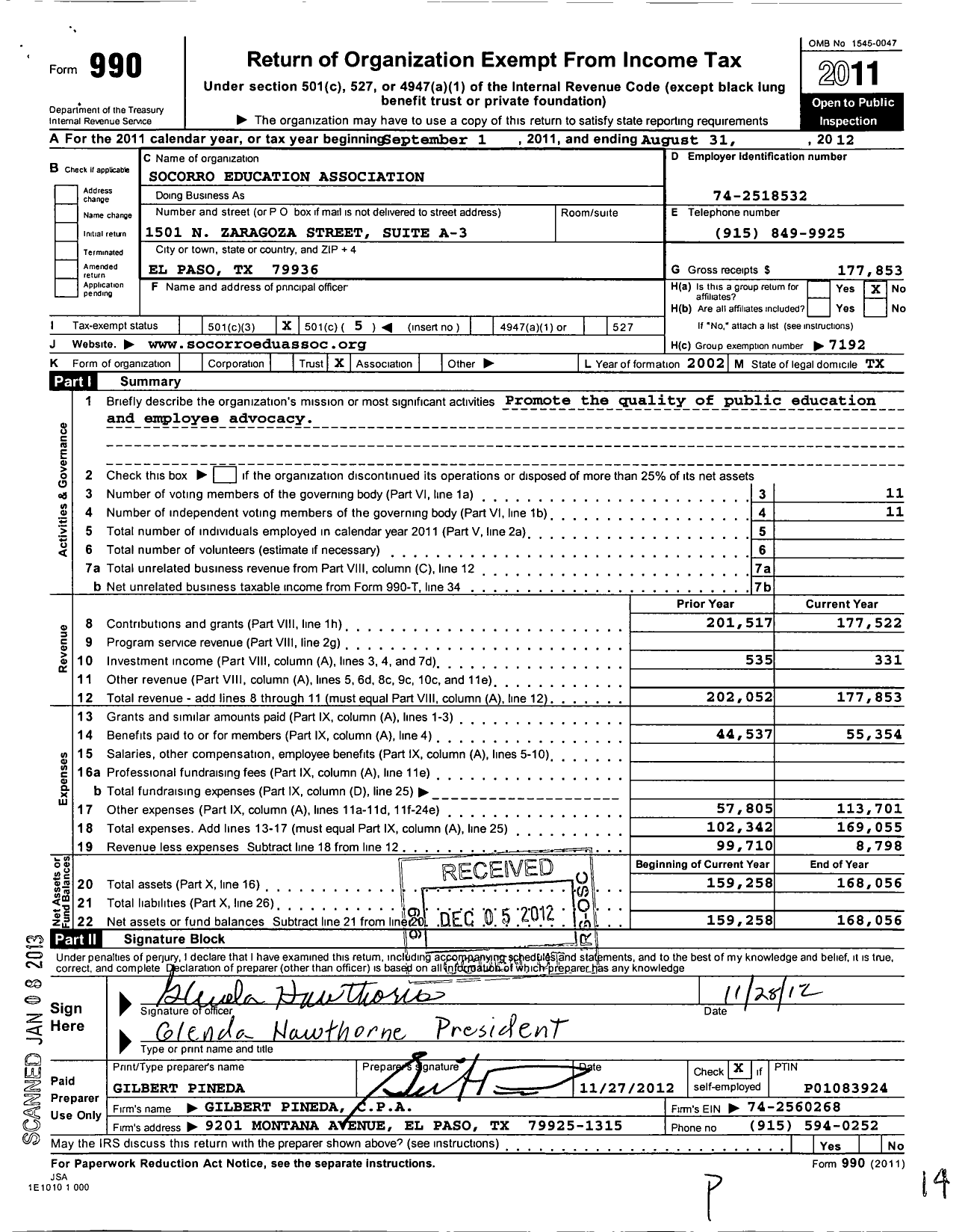 Image of first page of 2011 Form 990O for Texas State Teachers Association / Socorro Education Assoc Tsta Nea