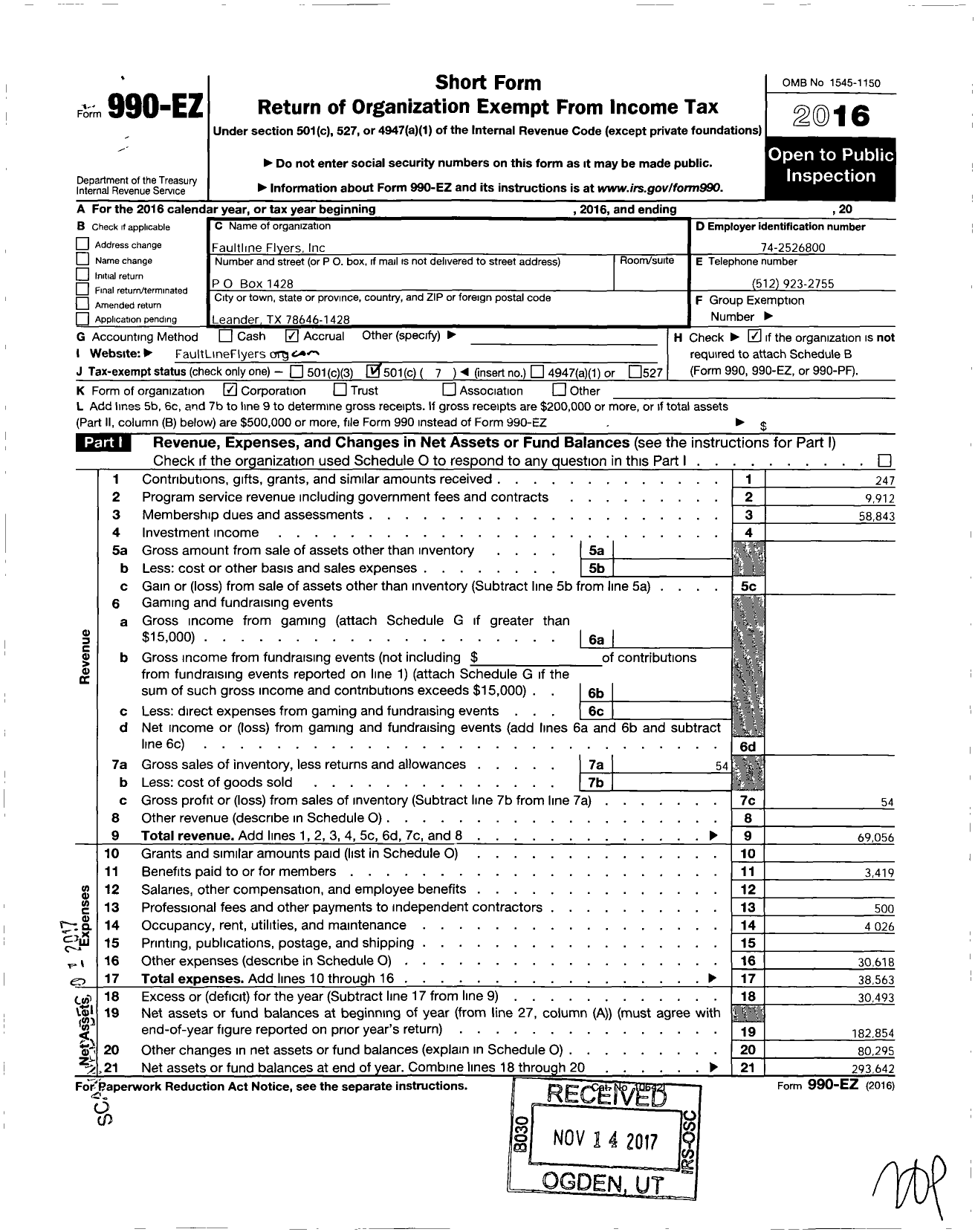 Image of first page of 2016 Form 990EO for Faultline Line Flyers