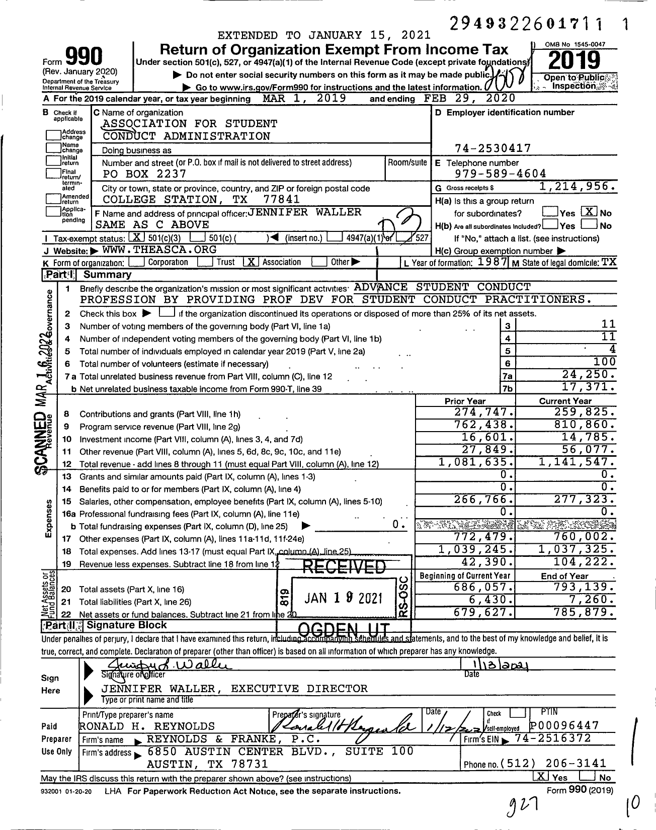 Image of first page of 2019 Form 990 for Association for Student Conduct Administration