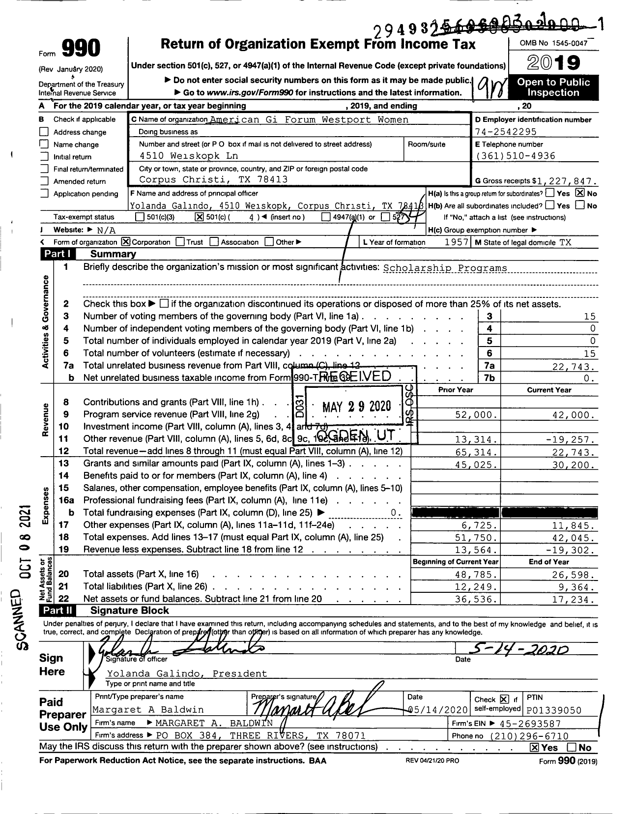 Image of first page of 2019 Form 990O for American Gi Forum Westport Women