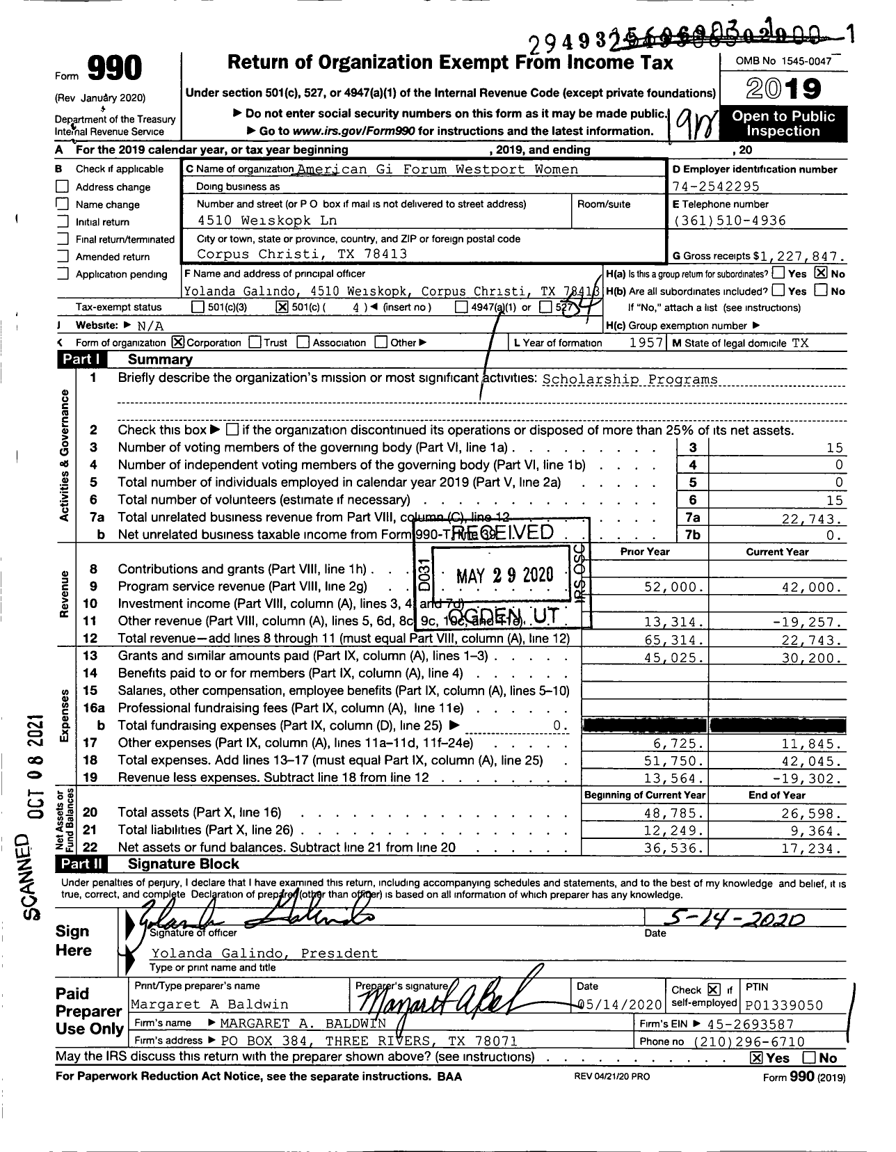 Image of first page of 2019 Form 990O for American Gi I Forum of the U S