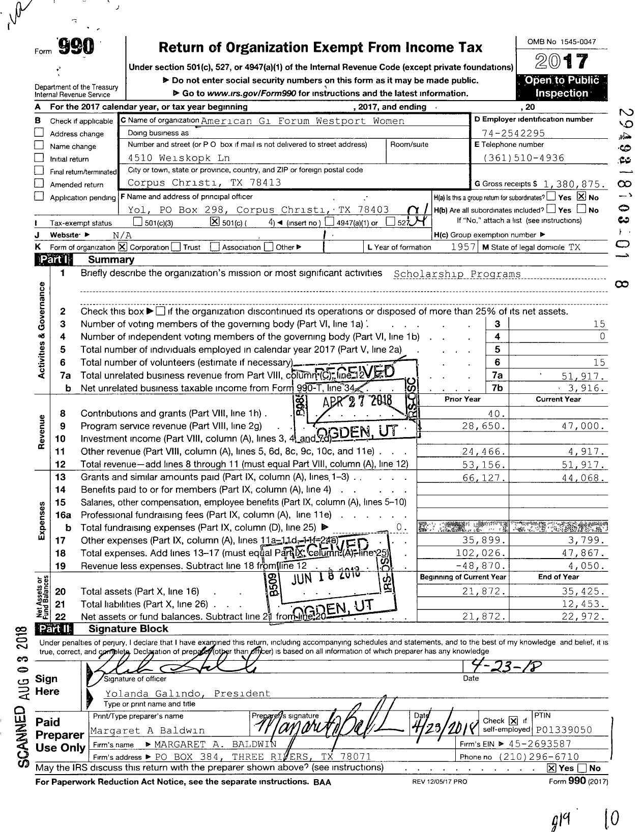 Image of first page of 2017 Form 990O for American Gi I Forum of the U S