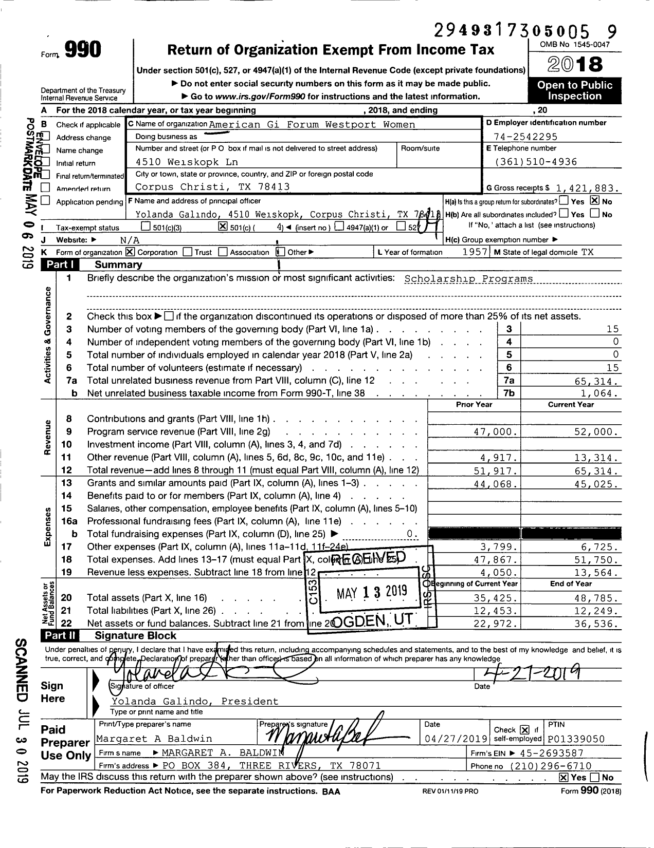 Image of first page of 2018 Form 990O for American Gi Forum Westport Women