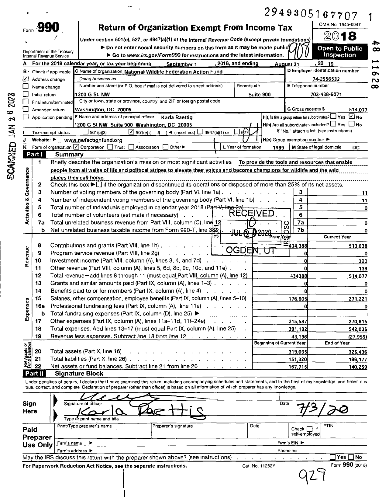Image of first page of 2018 Form 990O for National Wildlife Federation Action Fund