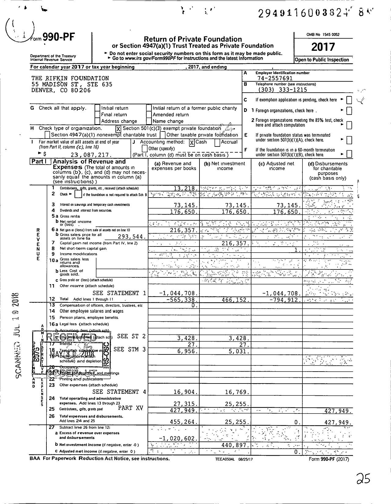 Image of first page of 2017 Form 990PF for Denver Scholarship Foundation