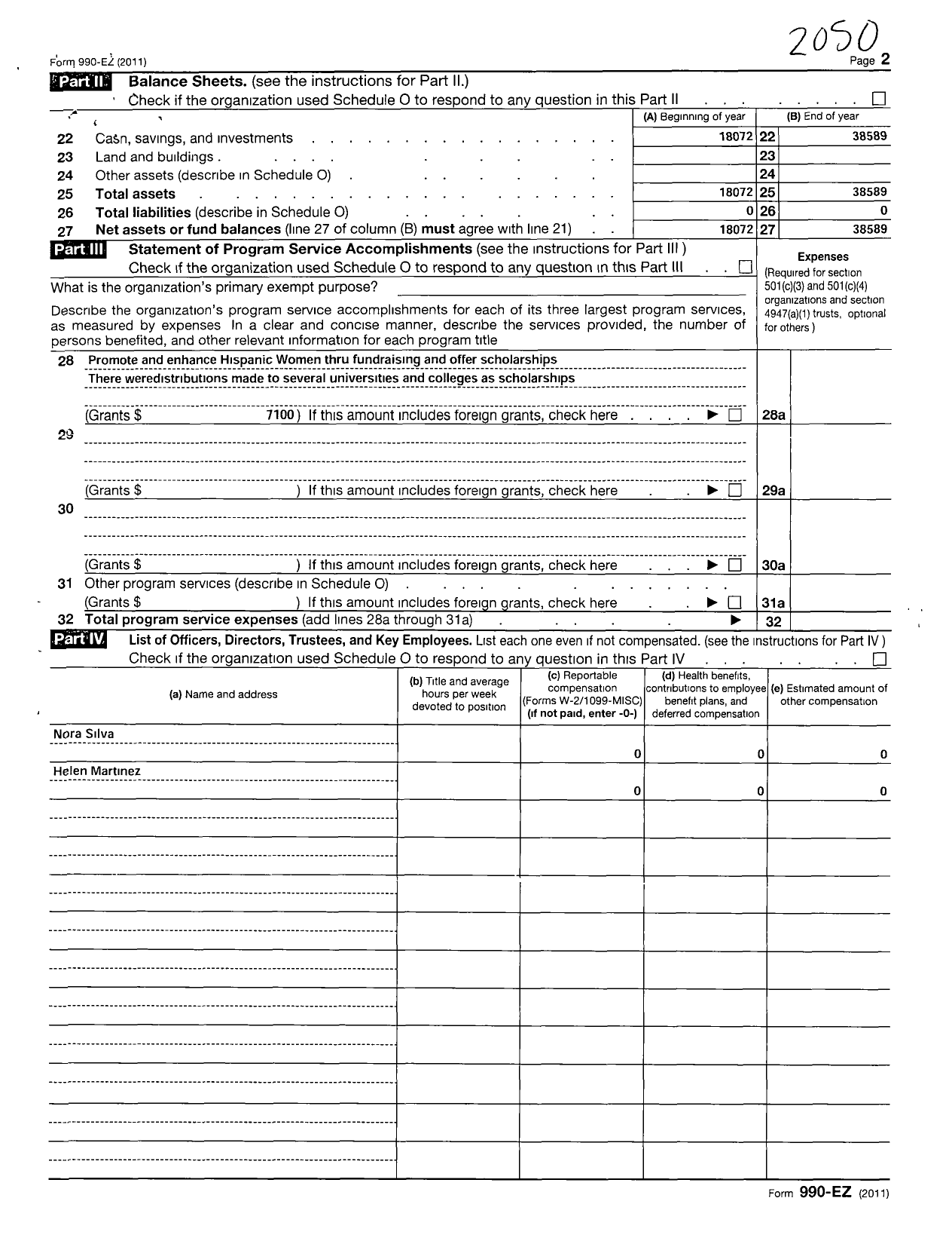 Image of first page of 2011 Form 990ER for Hispanic Womens Network of Texas / San Antonio