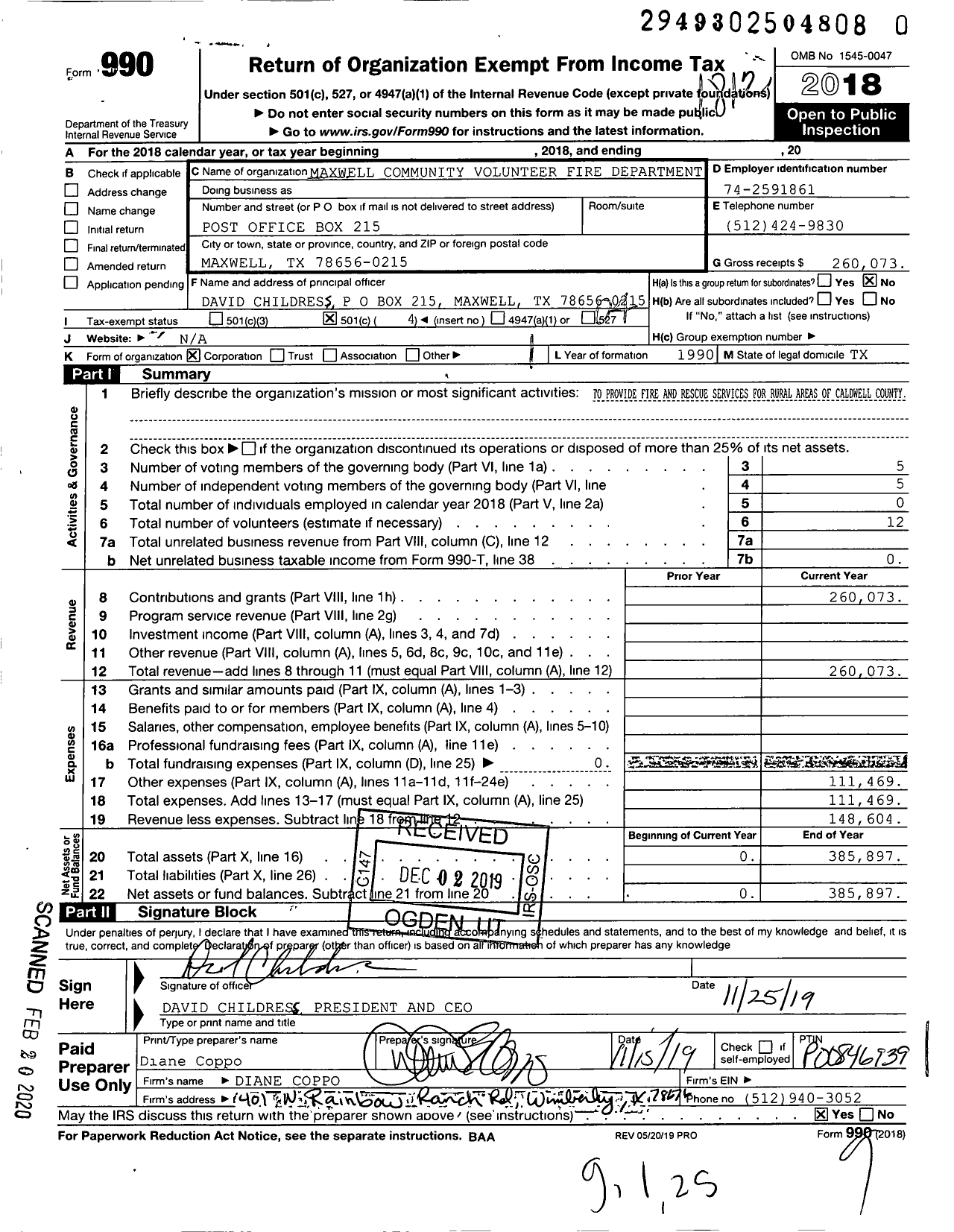 Image of first page of 2018 Form 990O for Maxwell Community Volunteer Fire Department