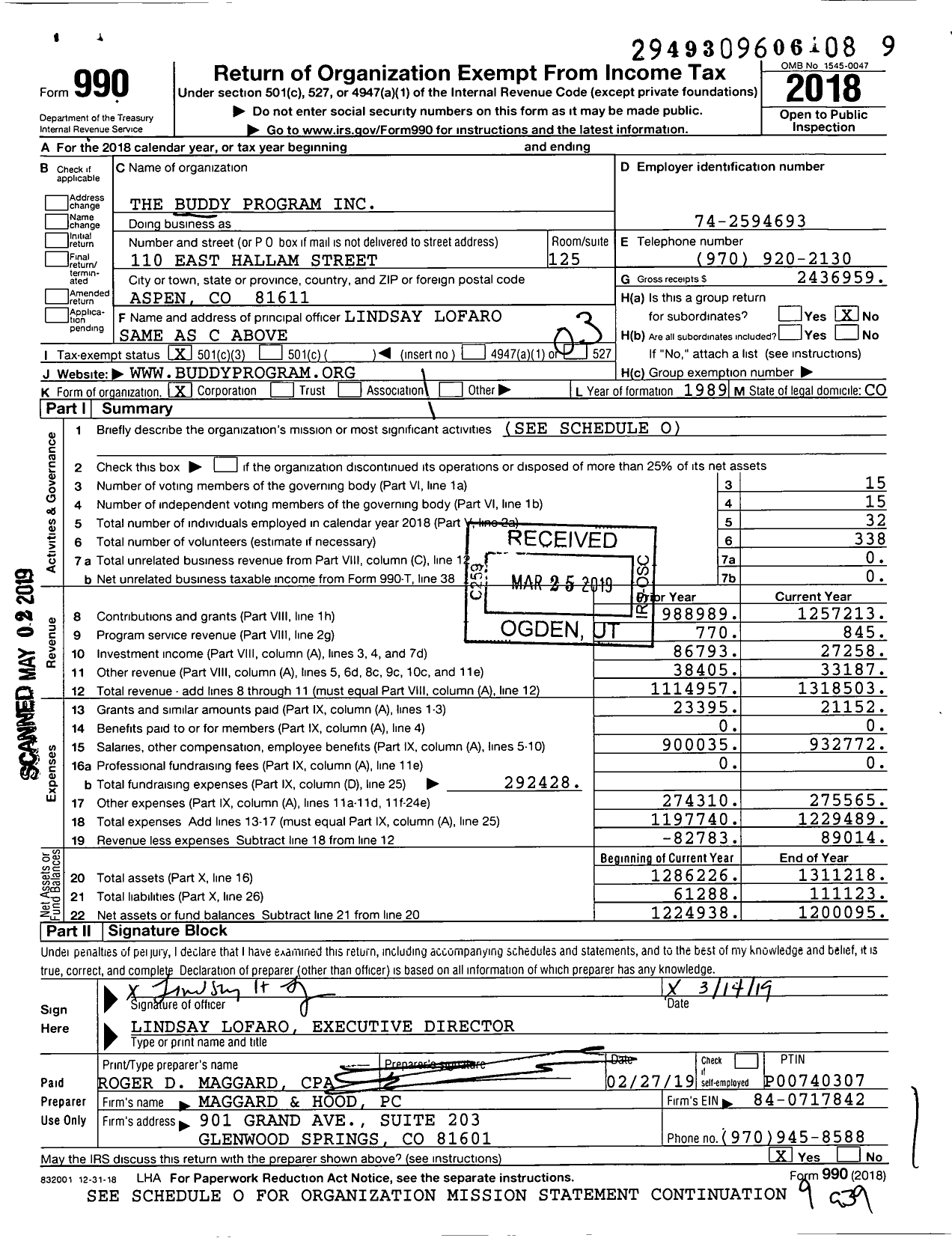 Image of first page of 2018 Form 990 for The Buddy Program