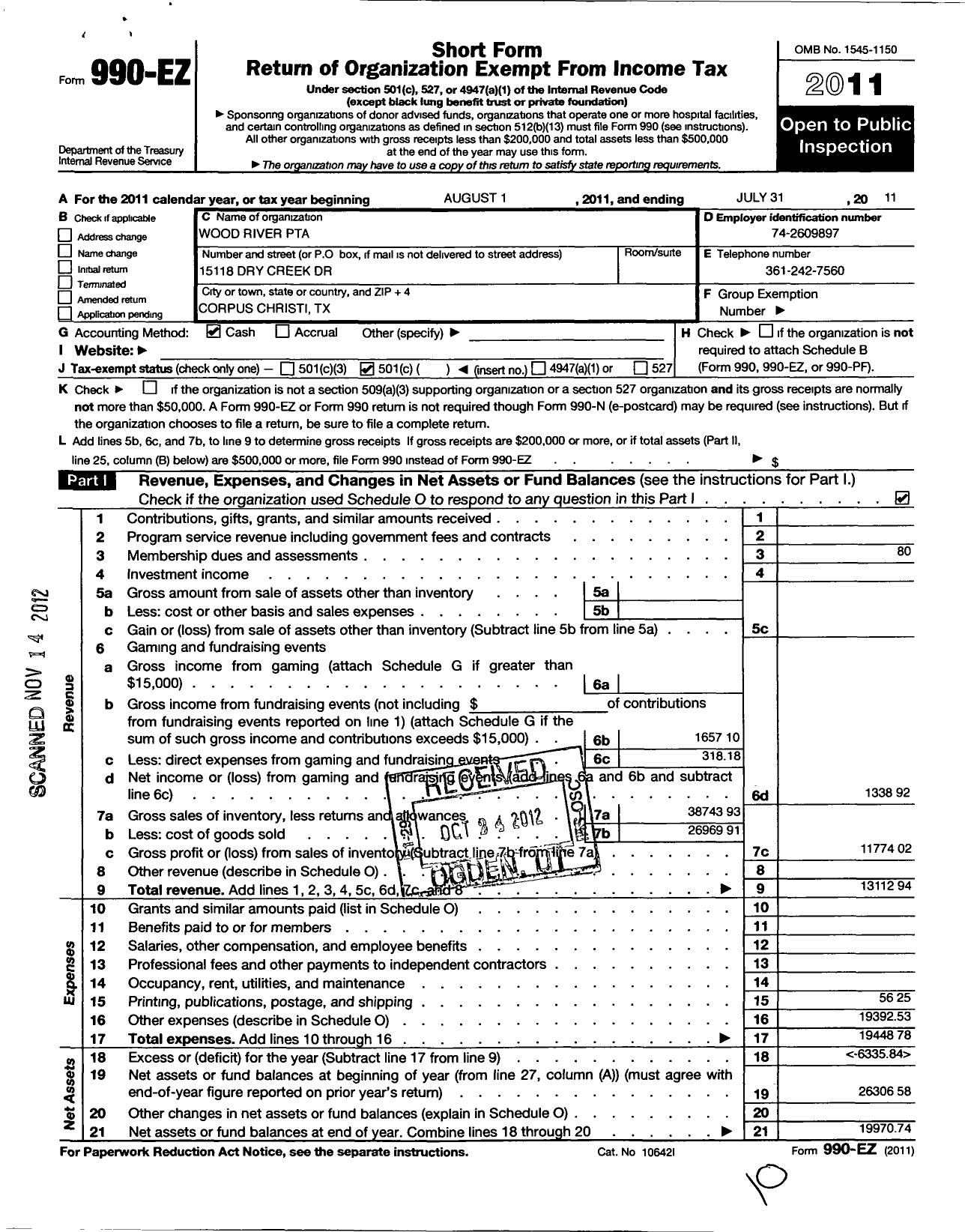 Image of first page of 2010 Form 990EO for Texas PTA - Wood River Elementary PTA