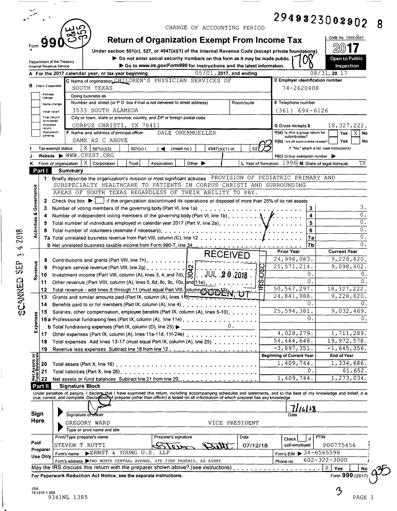 Image of first page of 2016 Form 990 for Children's Physician Services of South Texas (CPSST)