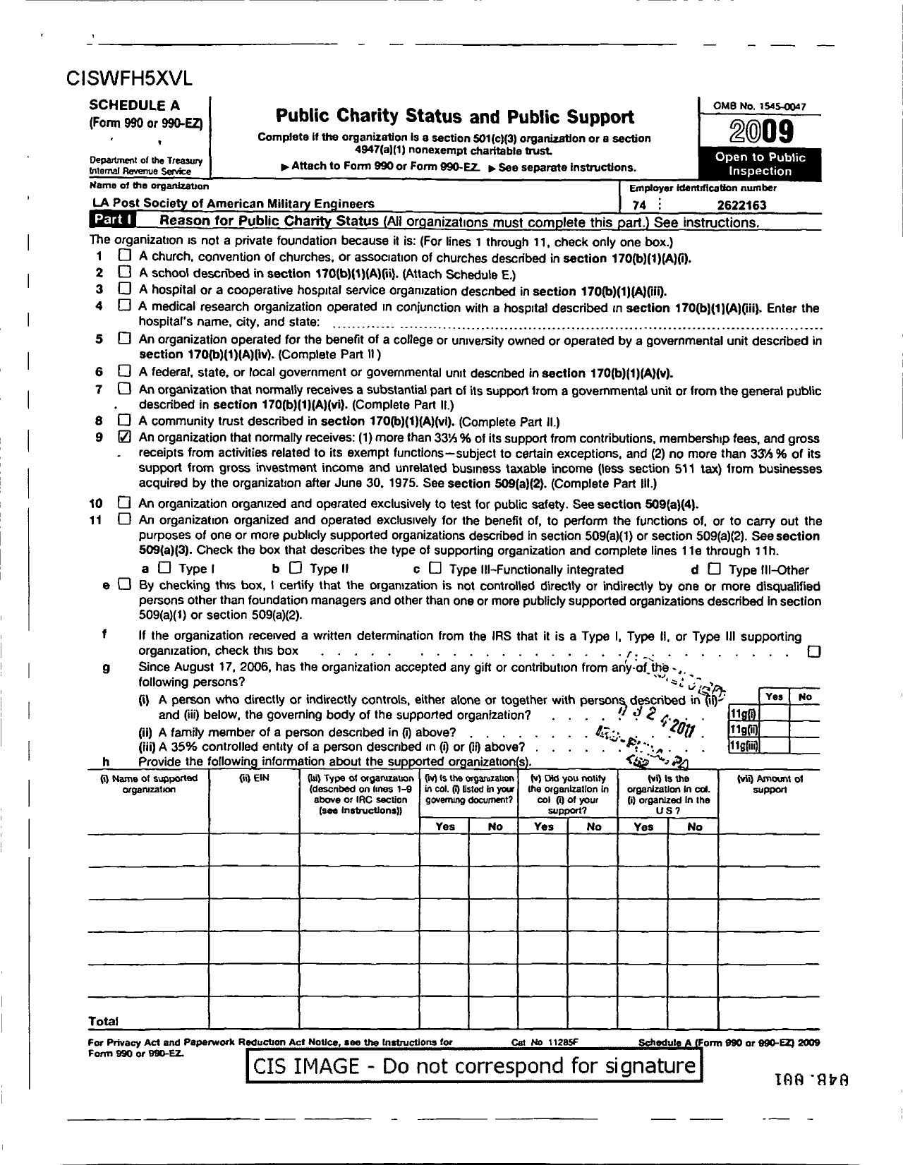 Image of first page of 2009 Form 990ER for Society of American Military Engineers / S A M E Louisana Post