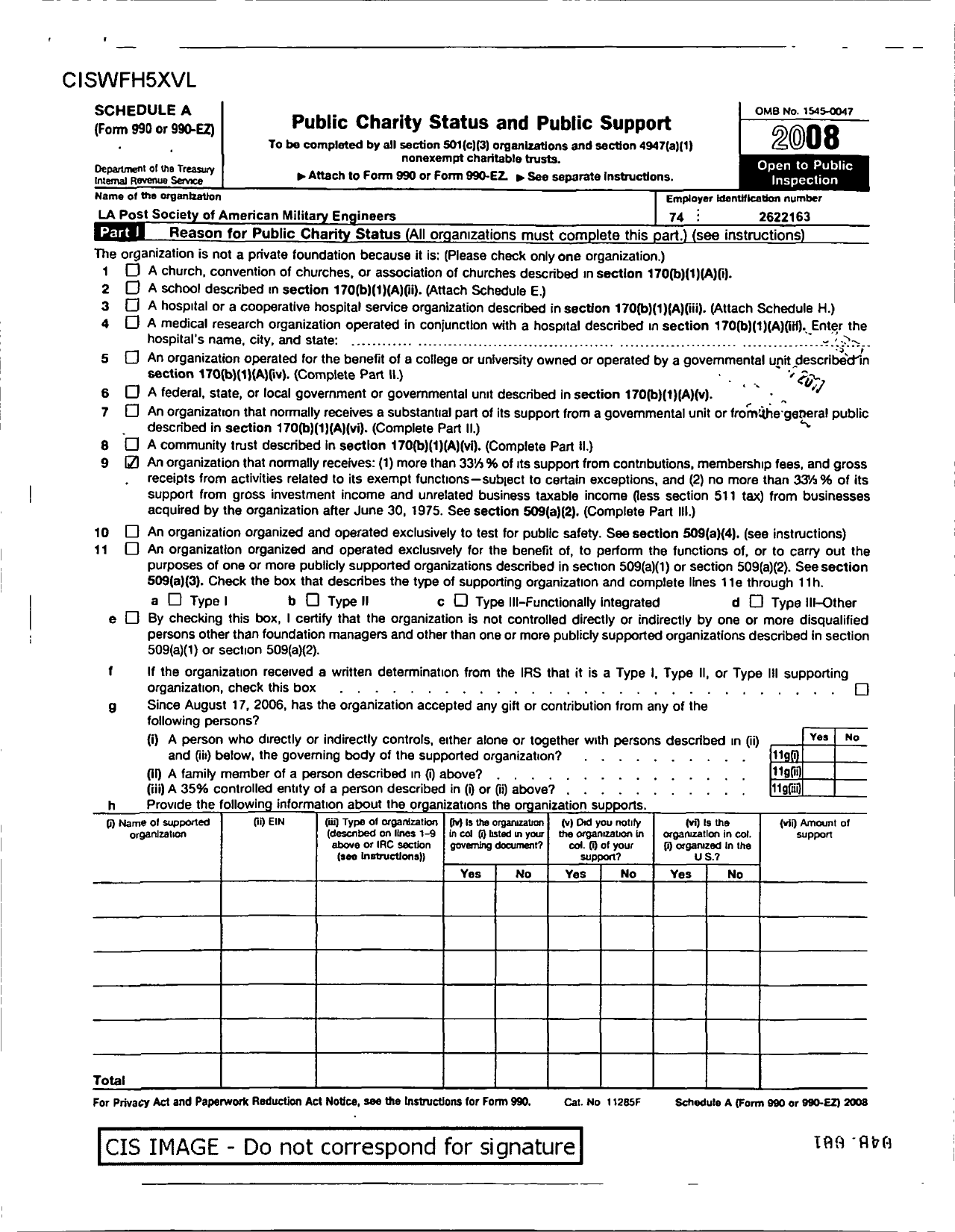 Image of first page of 2008 Form 990ER for Society of American Military Engineers / S A M E Louisana Post