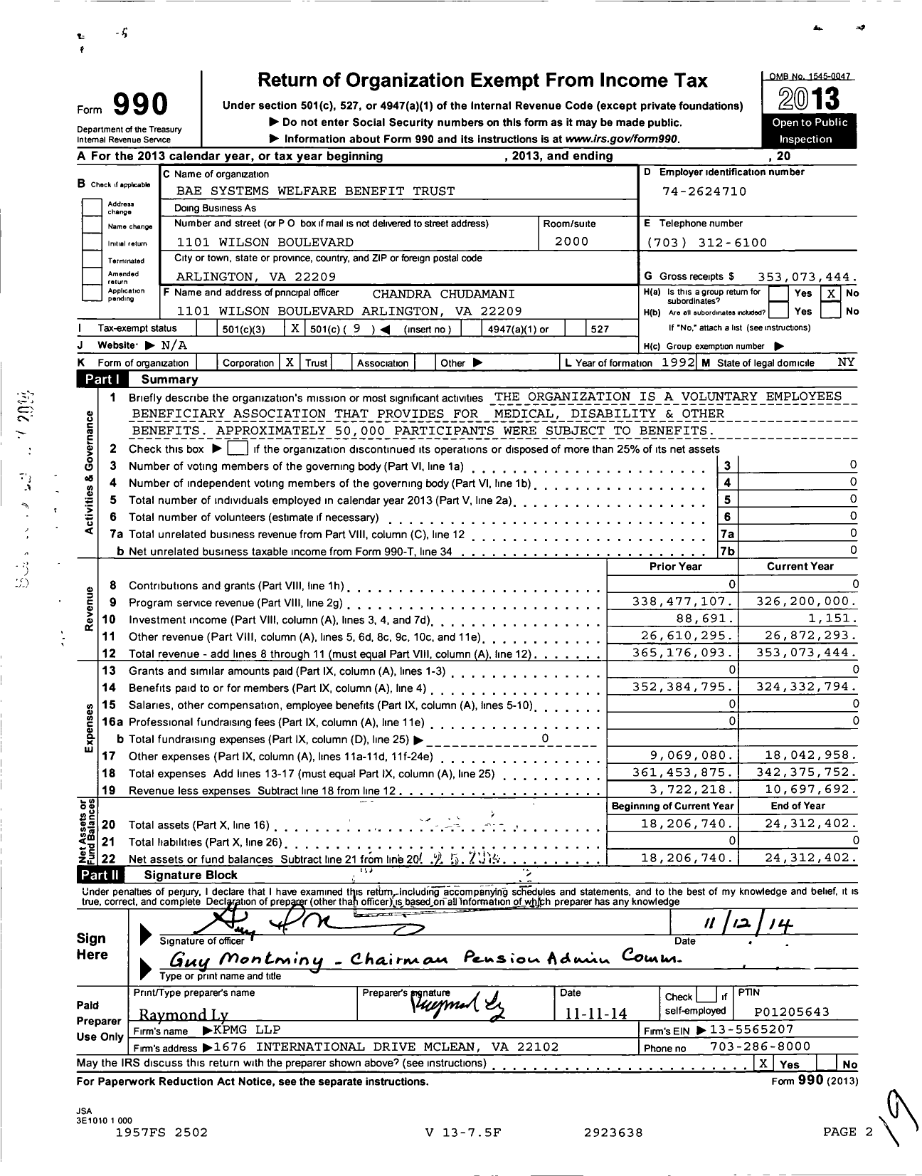 Image of first page of 2013 Form 990O for Bae Systems North America Welfare Benefit Trust