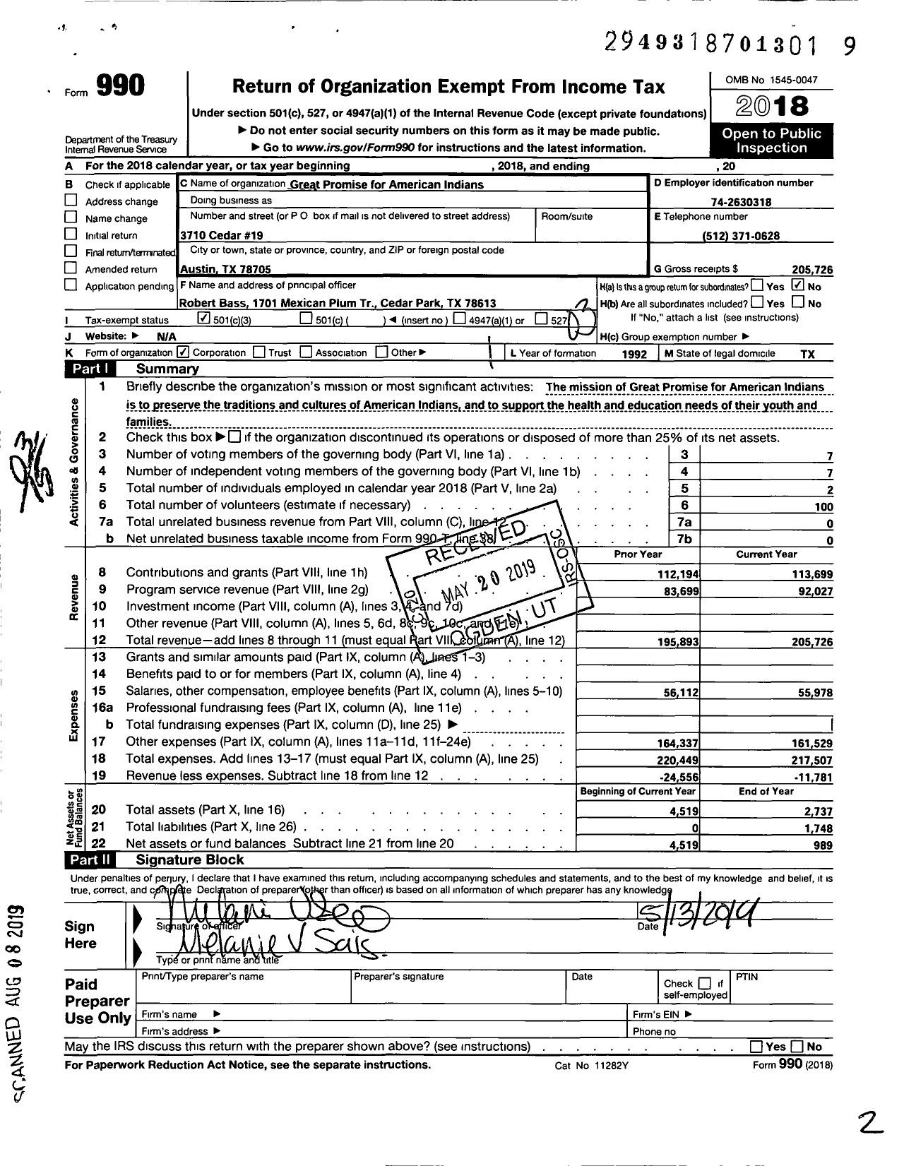 Image of first page of 2018 Form 990 for Great Promise for American Indians