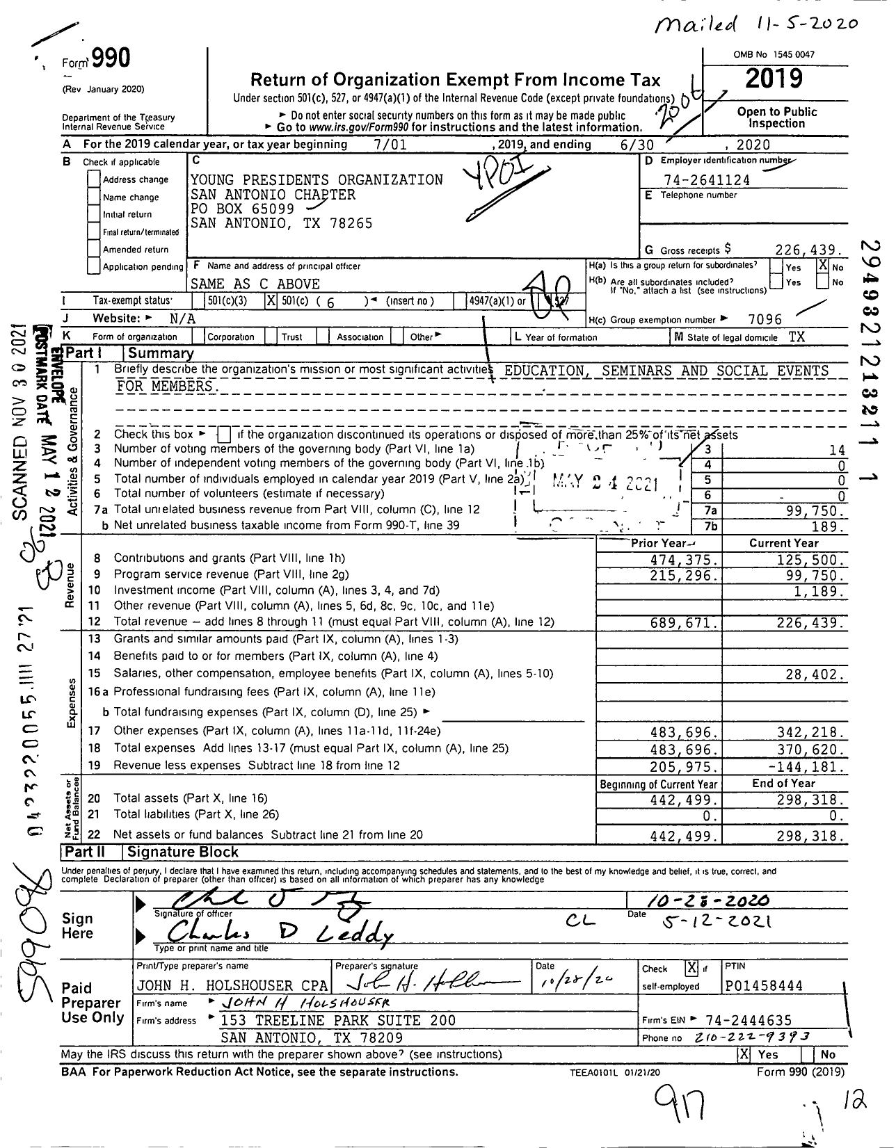 Image of first page of 2019 Form 990O for Young Presidents' Organization - YPO San Antonio