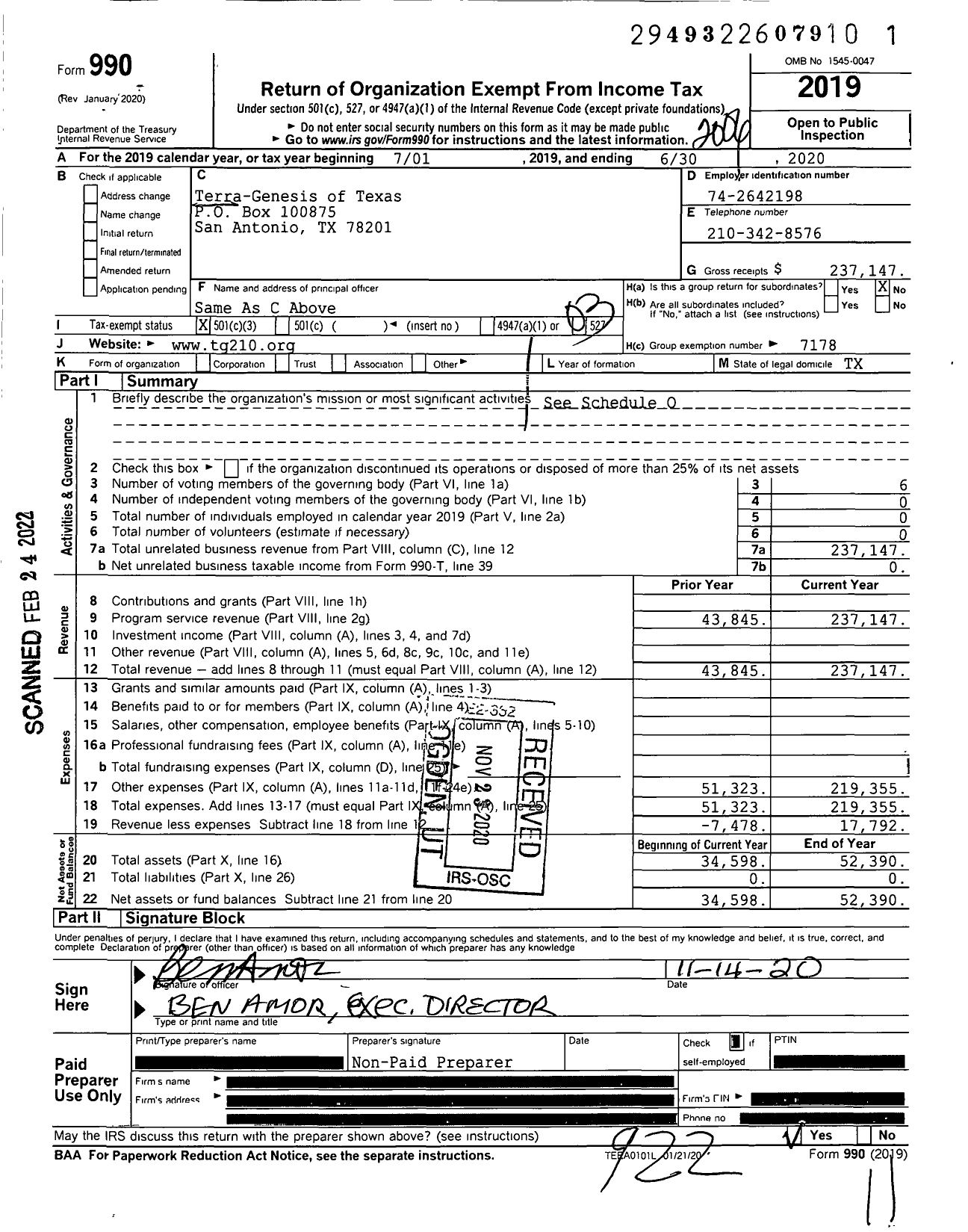 Image of first page of 2019 Form 990 for Terra-Genesis of Texas