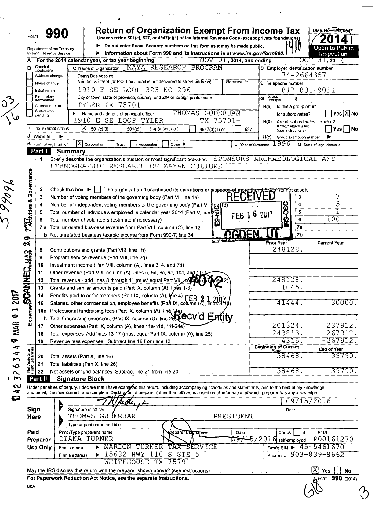 Image of first page of 2013 Form 990 for Maya Research Program