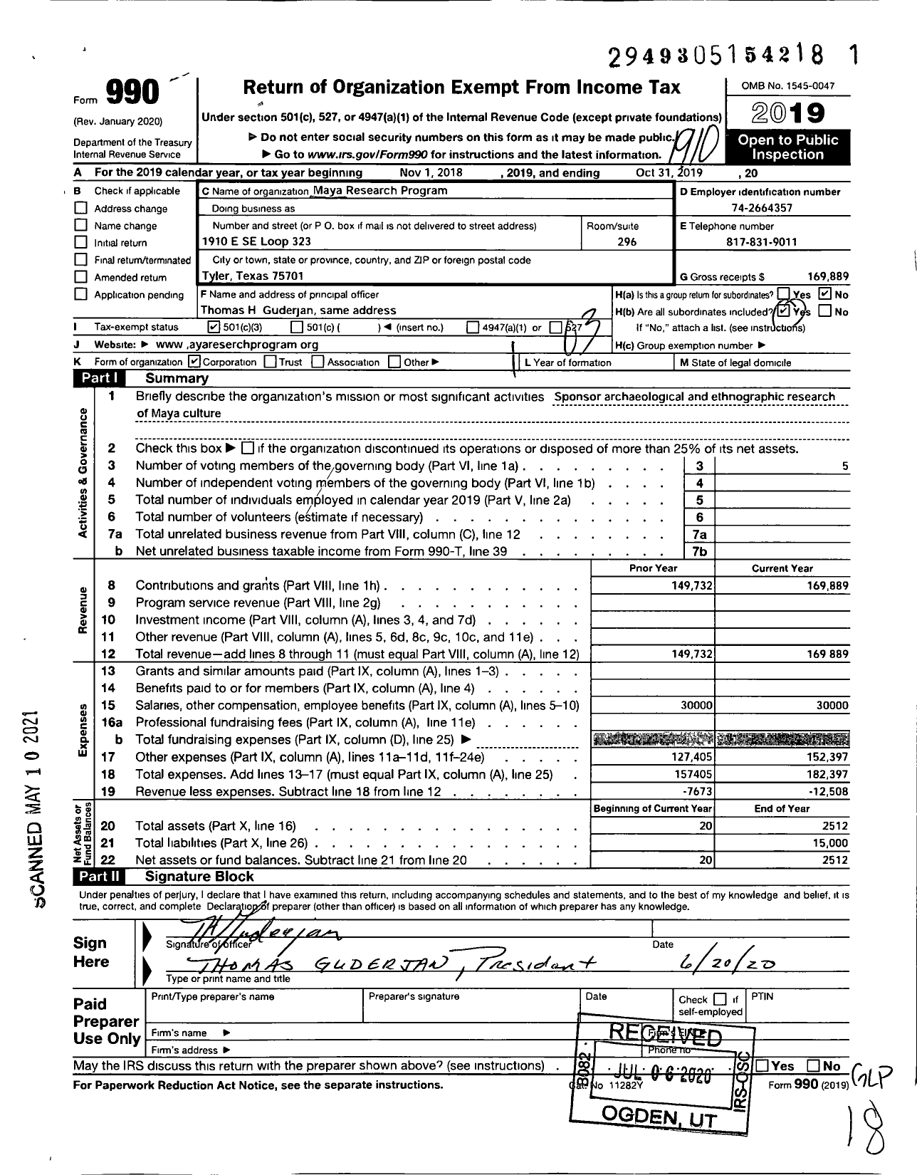 Image of first page of 2018 Form 990 for Maya Research Program