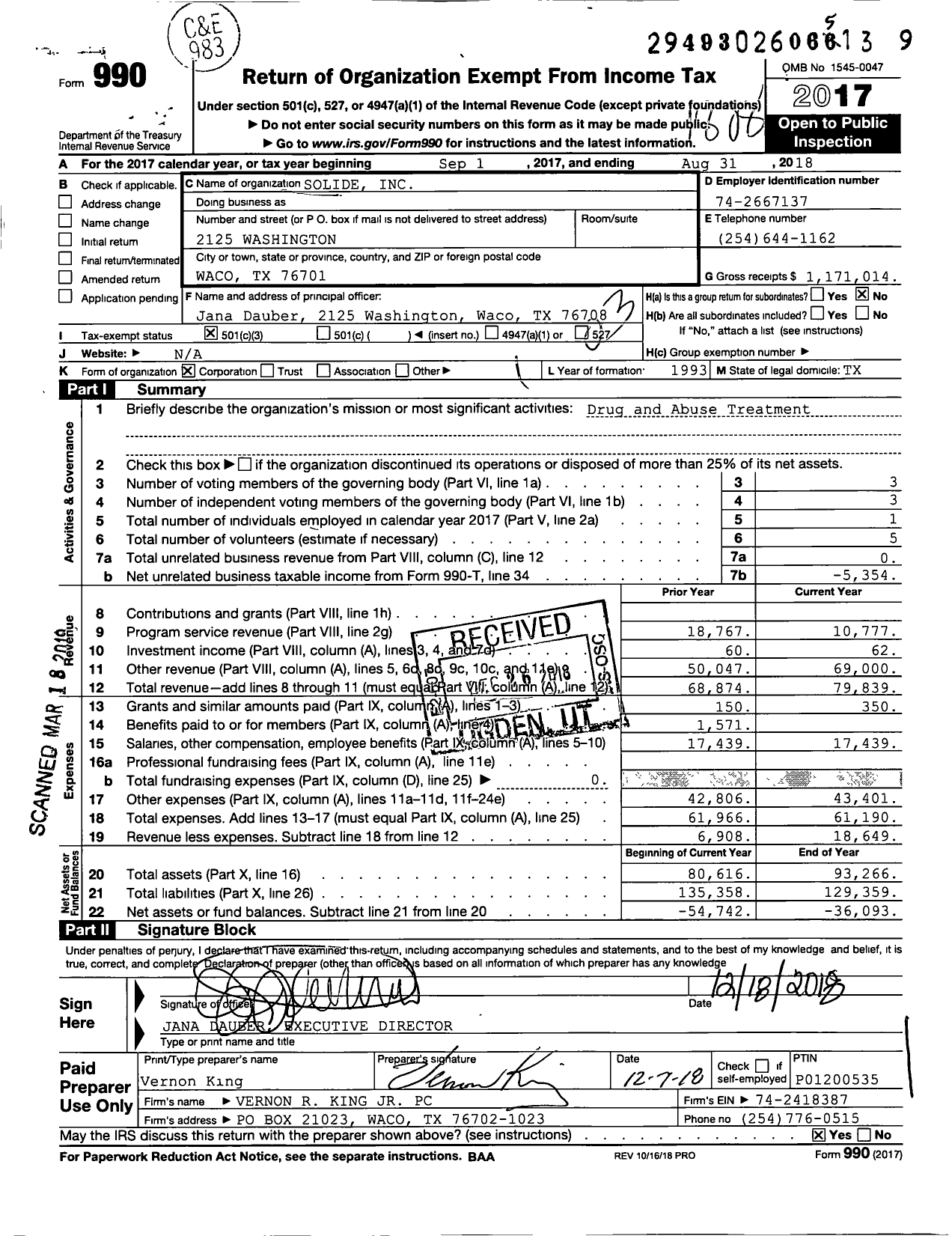 Image of first page of 2017 Form 990 for Solide