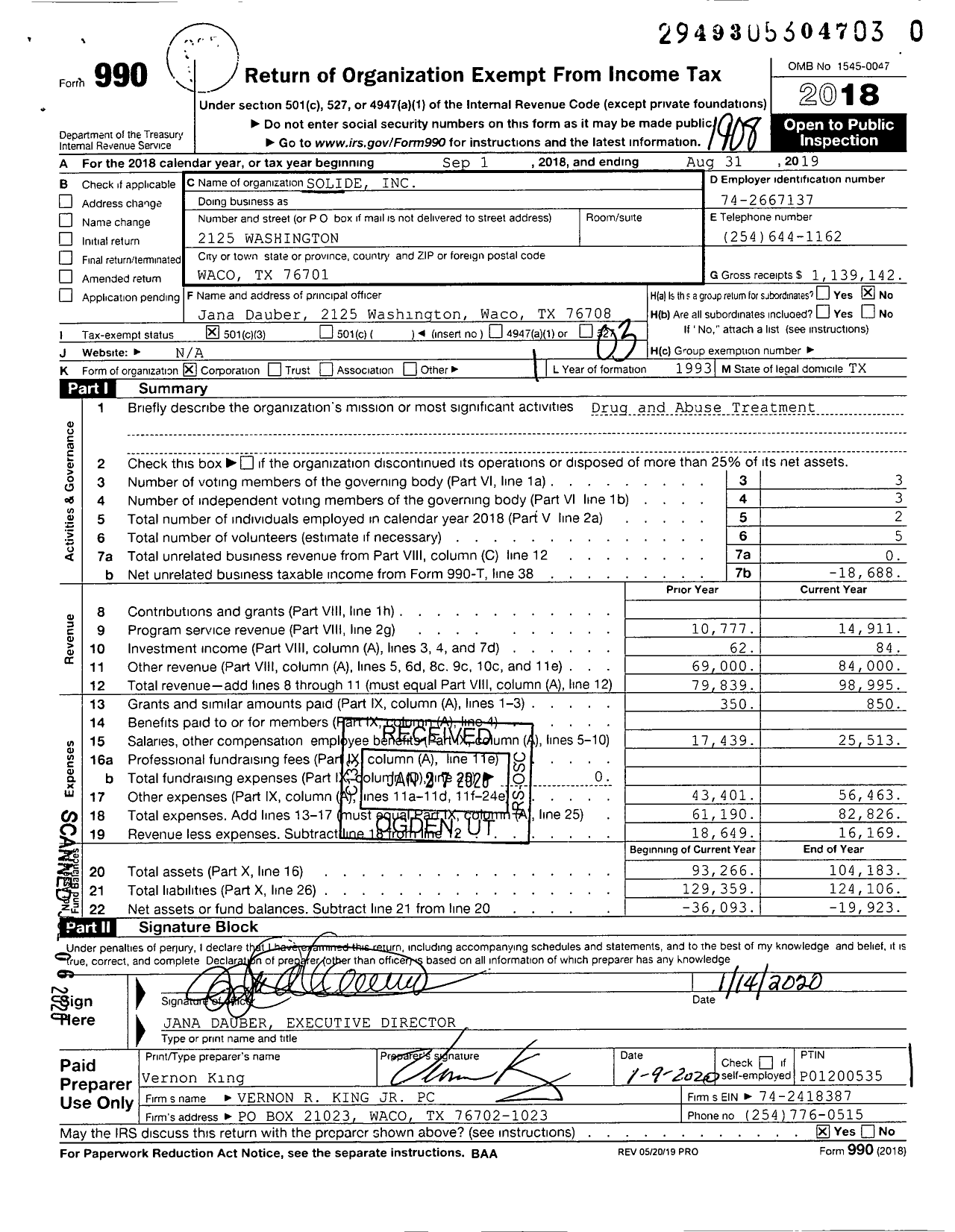 Image of first page of 2018 Form 990 for Solide