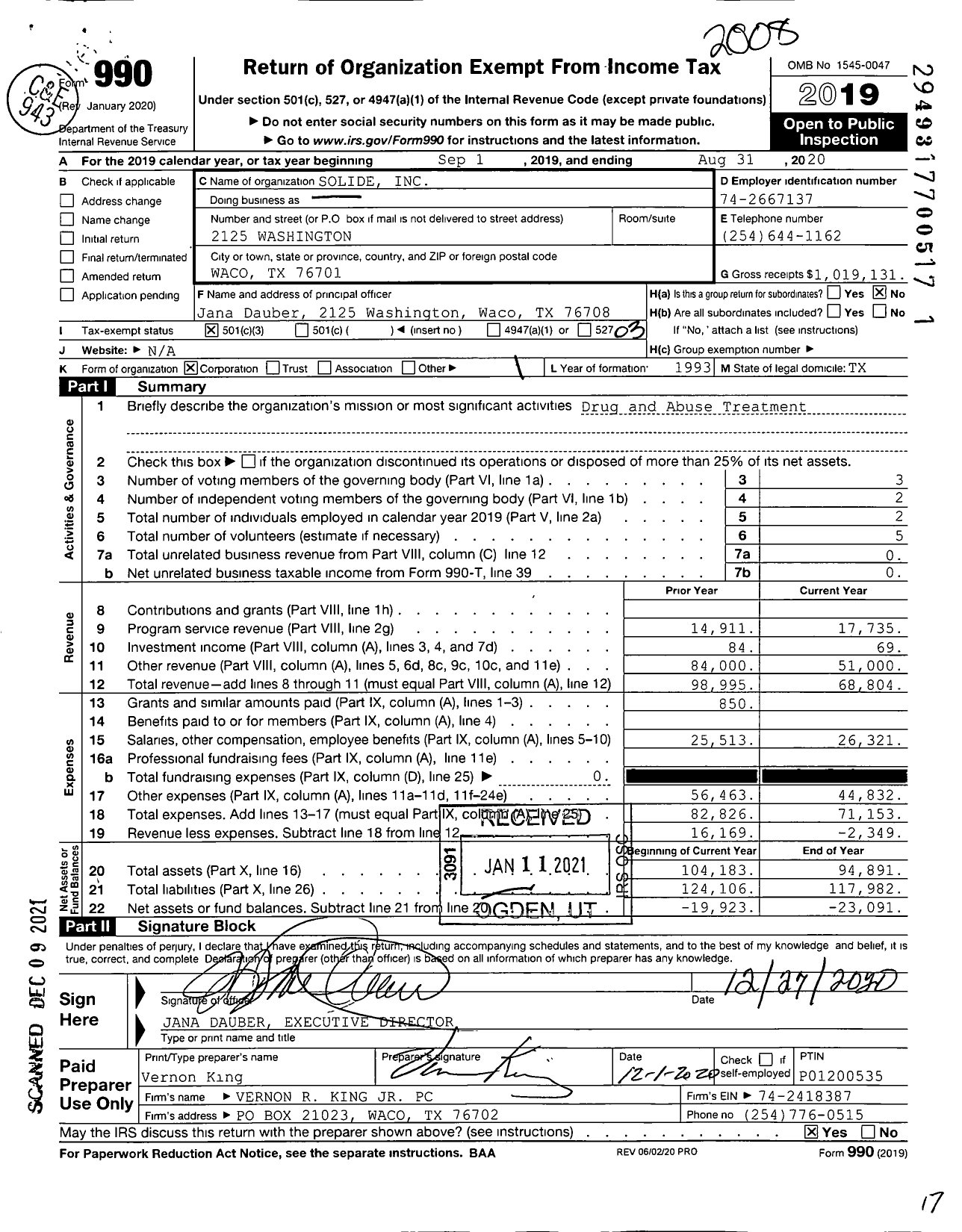 Image of first page of 2019 Form 990 for Solide