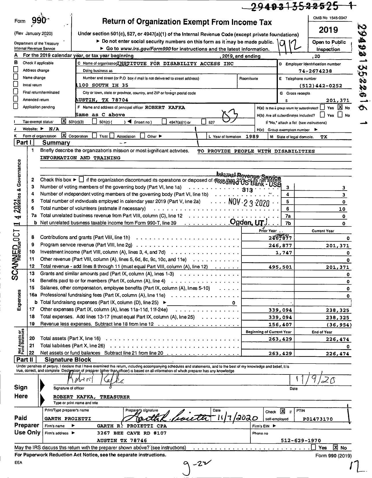 Image of first page of 2019 Form 990 for ADAPT of Texas