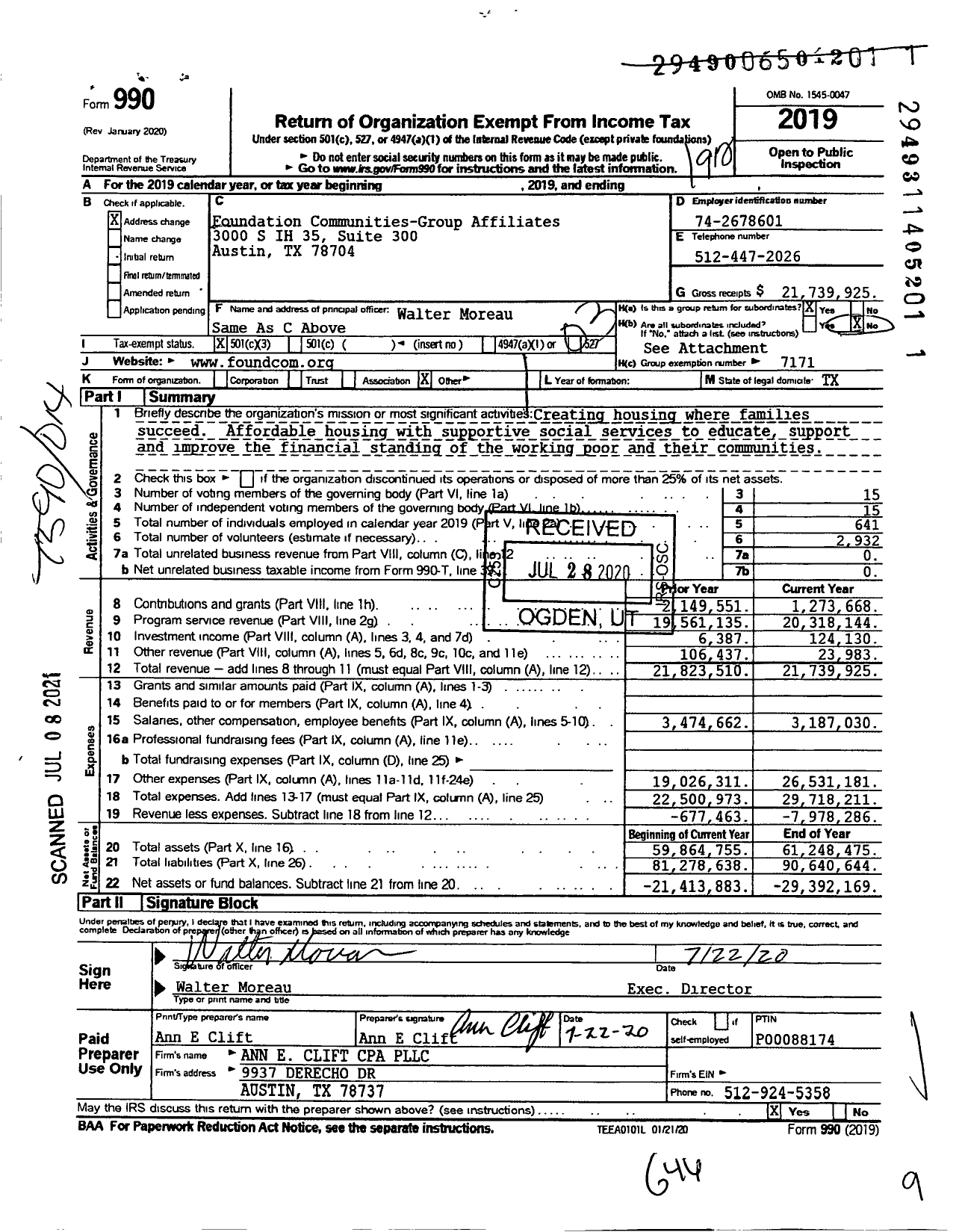 Image of first page of 2019 Form 990 for Foundation Communities Group Return