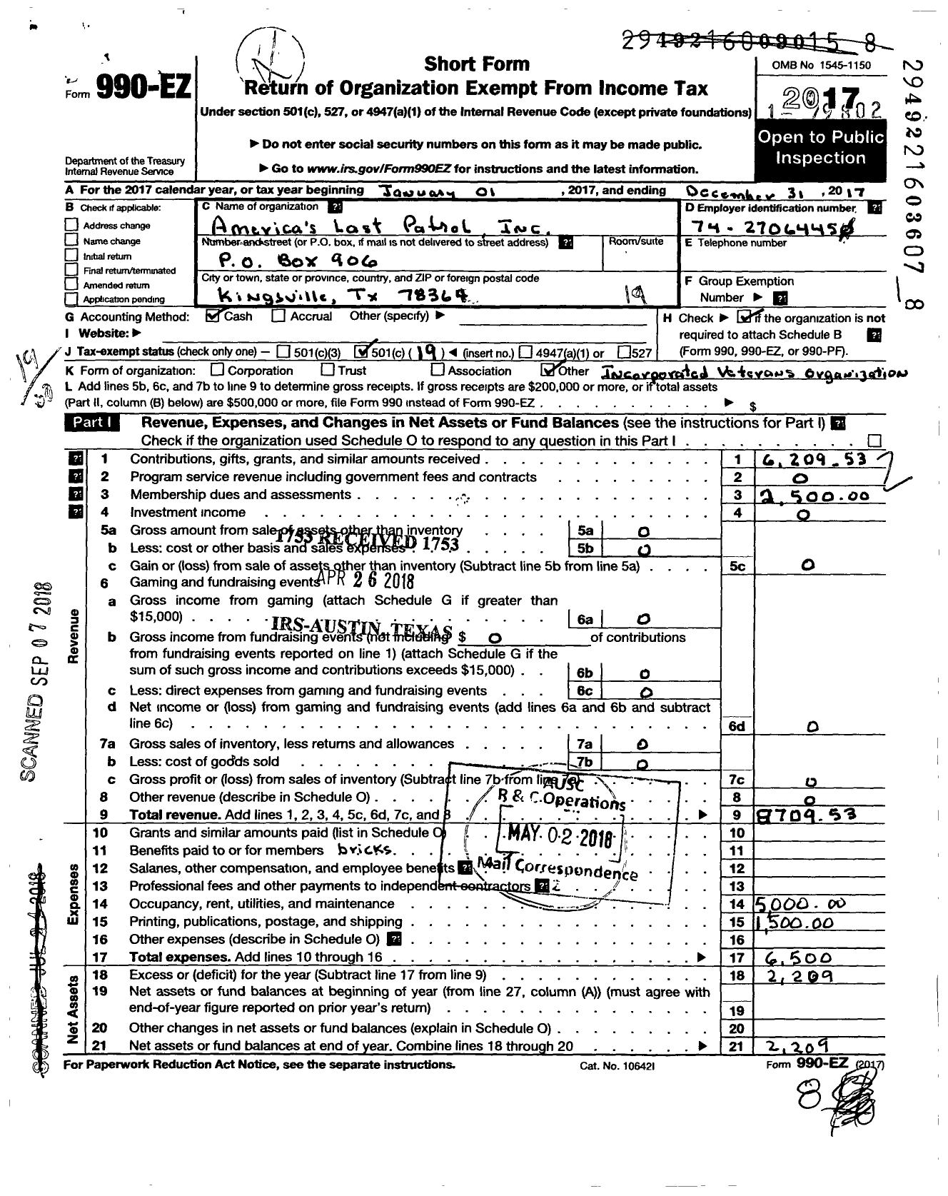 Image of first page of 2017 Form 990EO for Americas Last Patrol