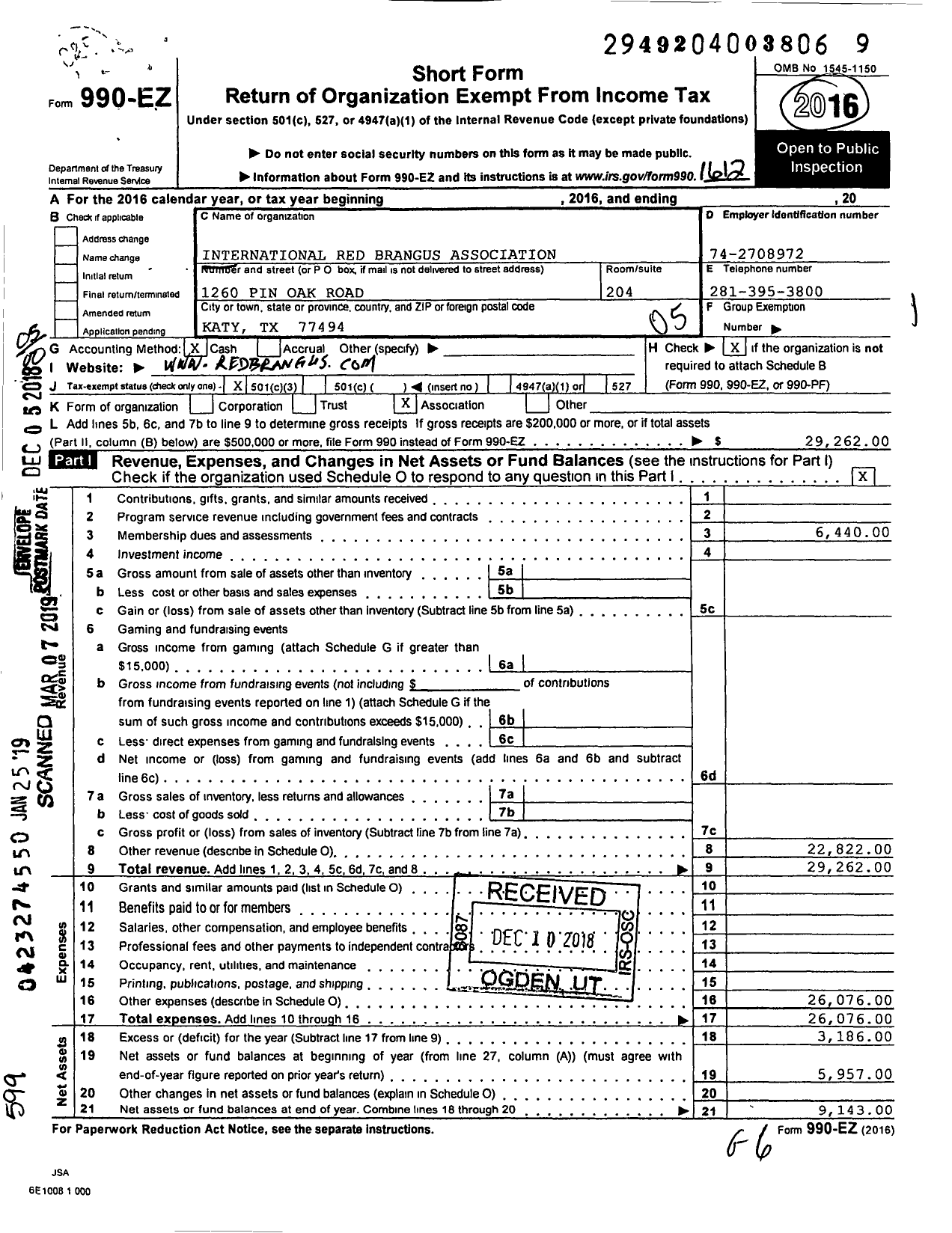 Image of first page of 2016 Form 990EO for International Red Brangus Breeders Association