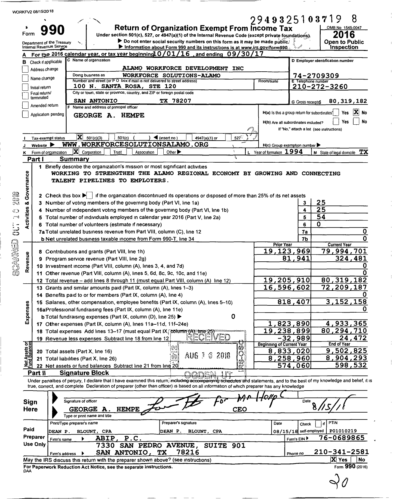 Image of first page of 2016 Form 990 for Workforce Solutions-Alamo