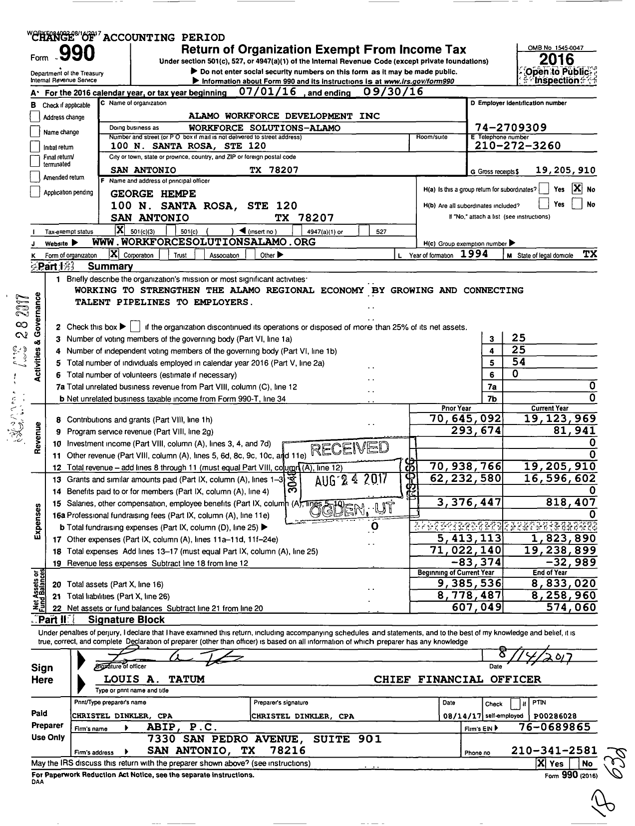 Image of first page of 2015 Form 990 for Workforce Solutions-Alamo