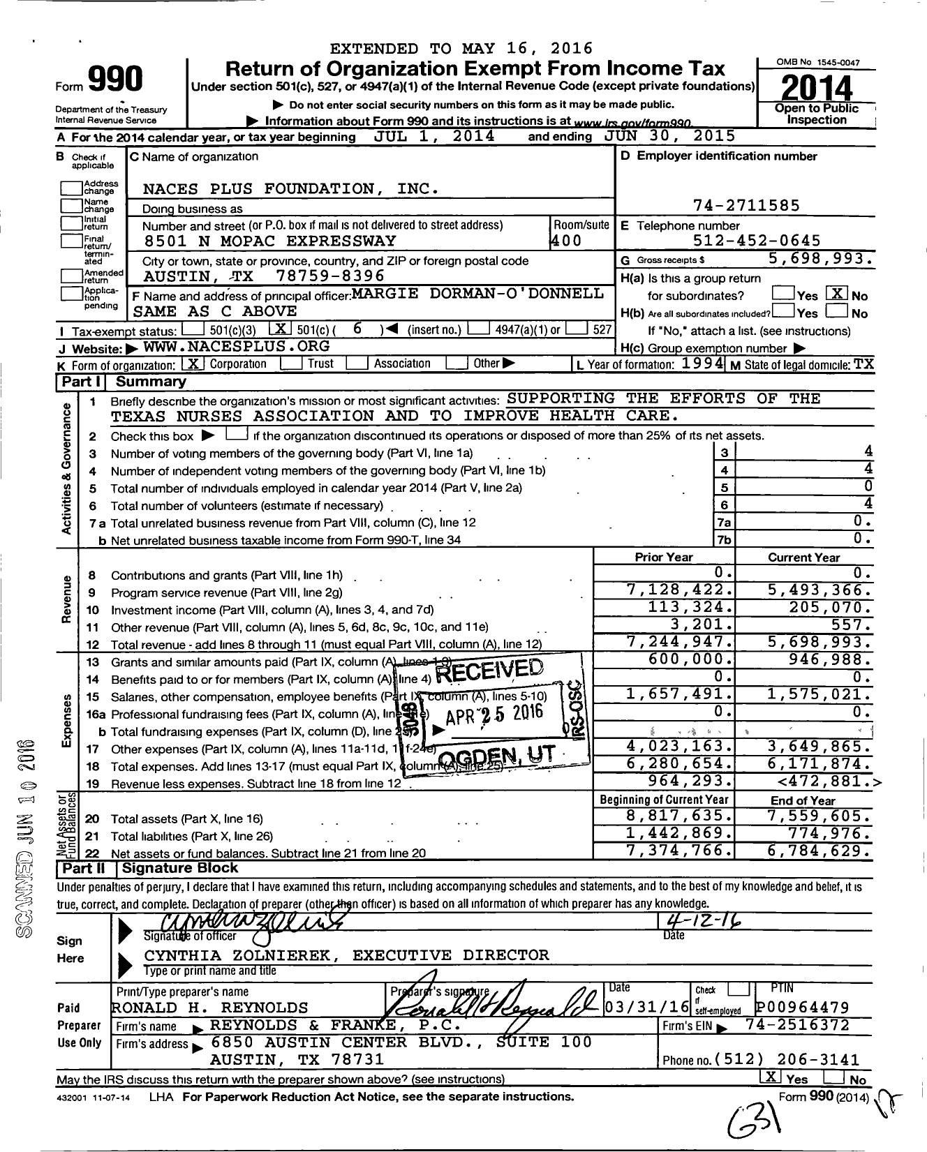 Image of first page of 2014 Form 990O for Naces Plus Foundation (TNA)