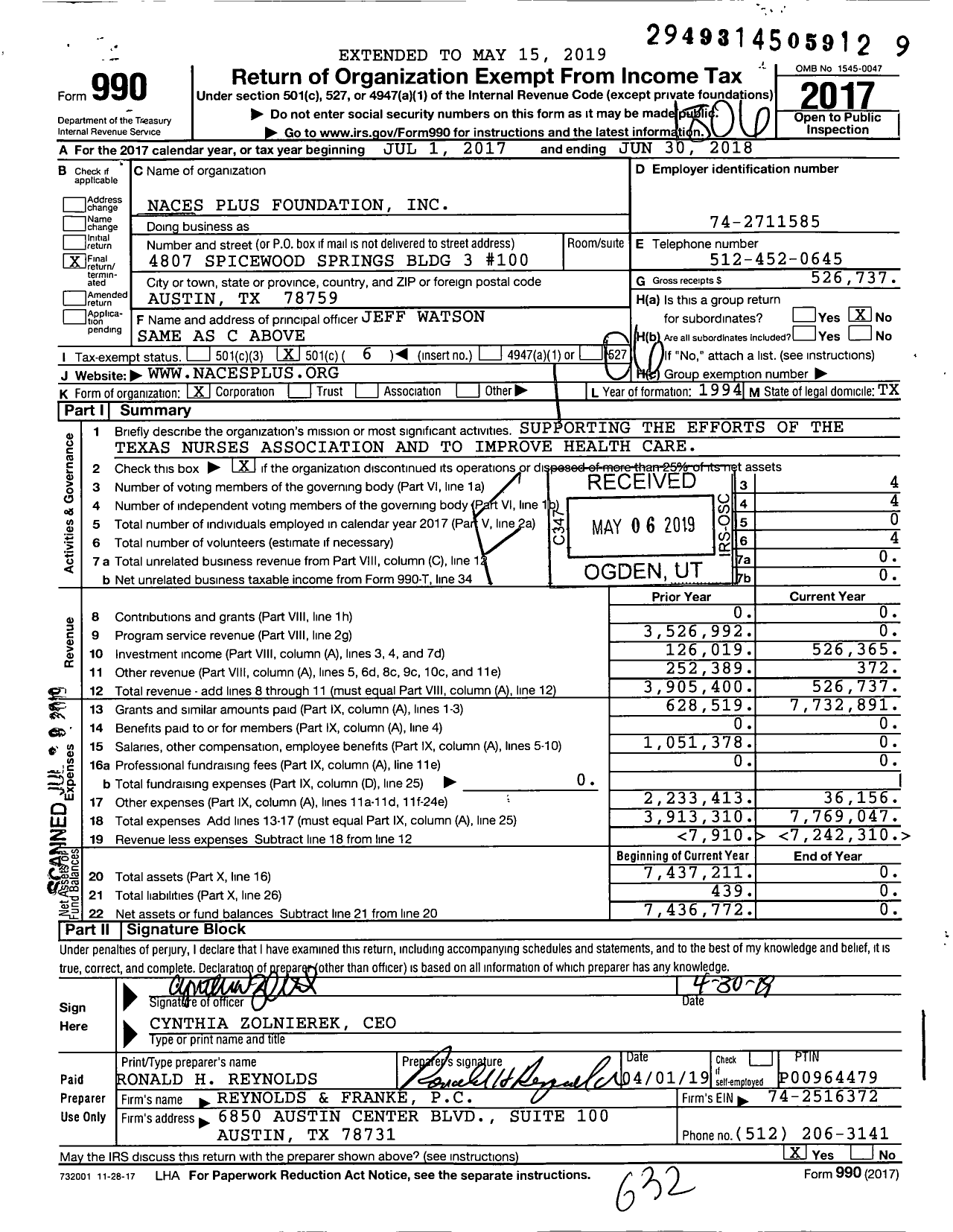 Image of first page of 2017 Form 990O for Naces Plus Foundation (TNA)