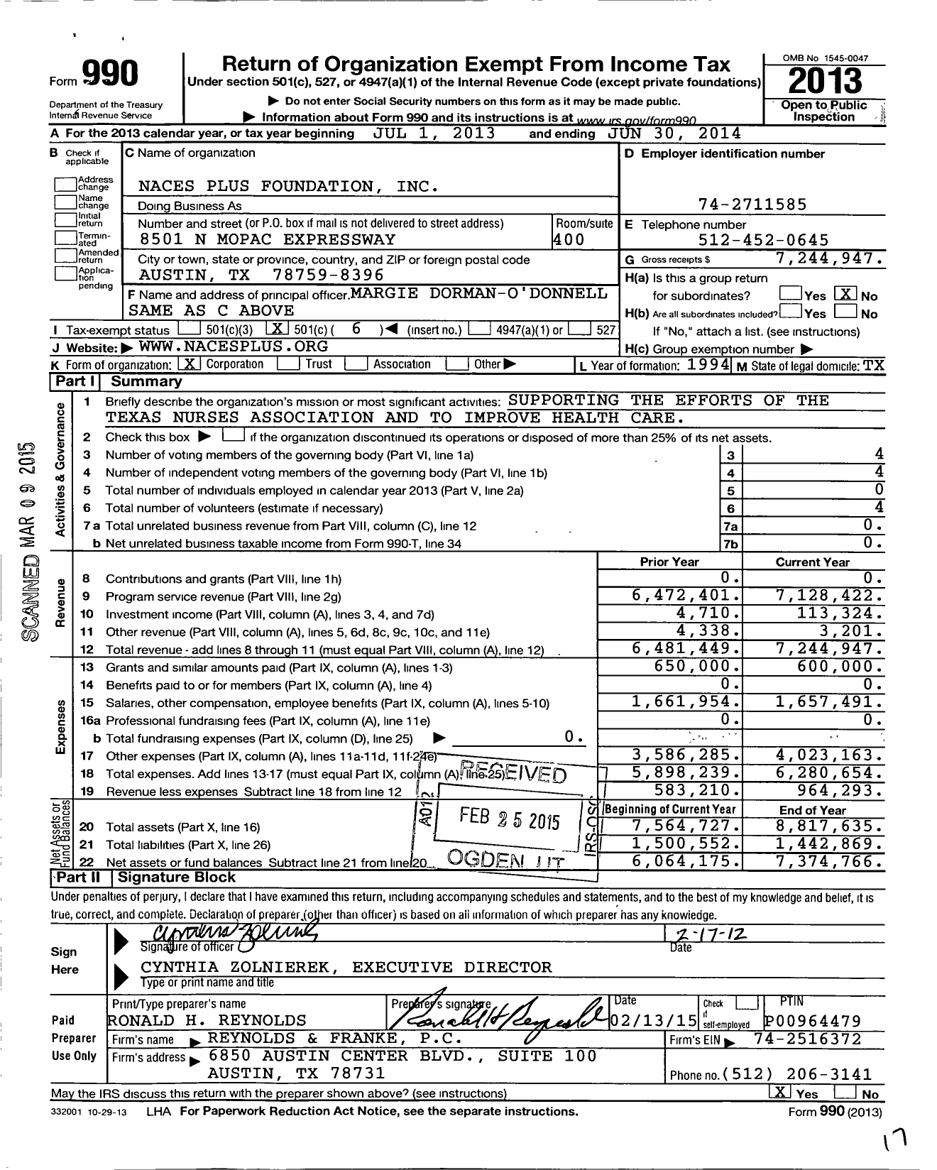 Image of first page of 2013 Form 990O for Naces Plus Foundation (TNA)