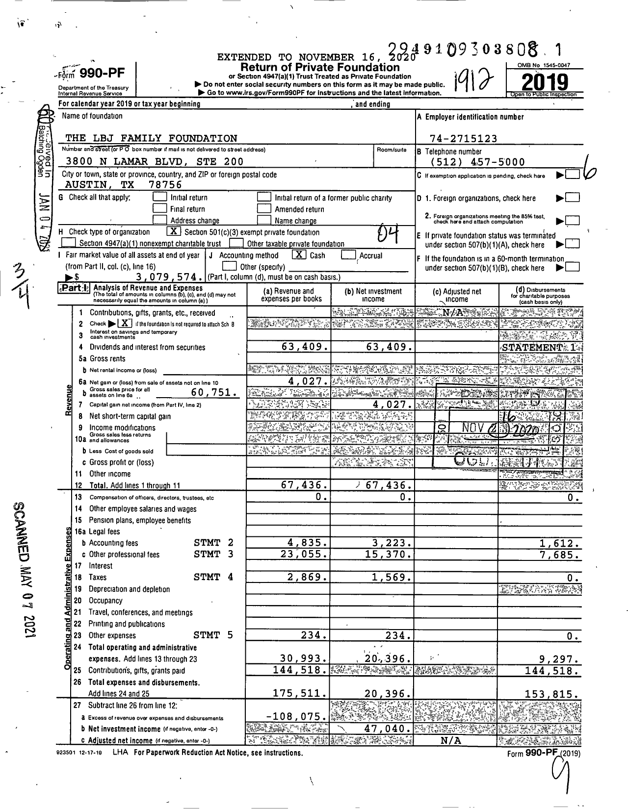 Image of first page of 2019 Form 990PF for The LBJ Family Foundation